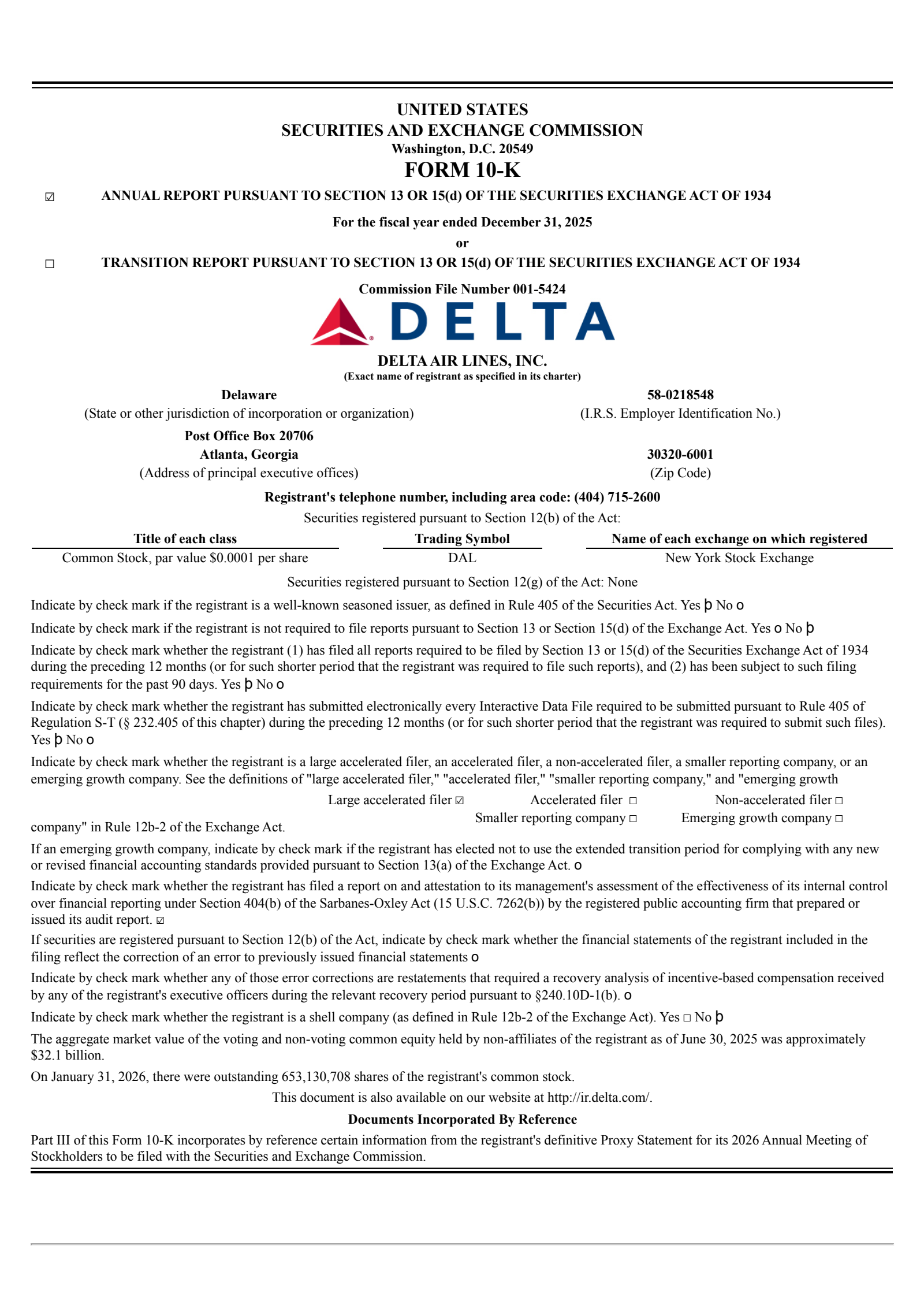 Delta Air Lines' Q4 2025 Annual report