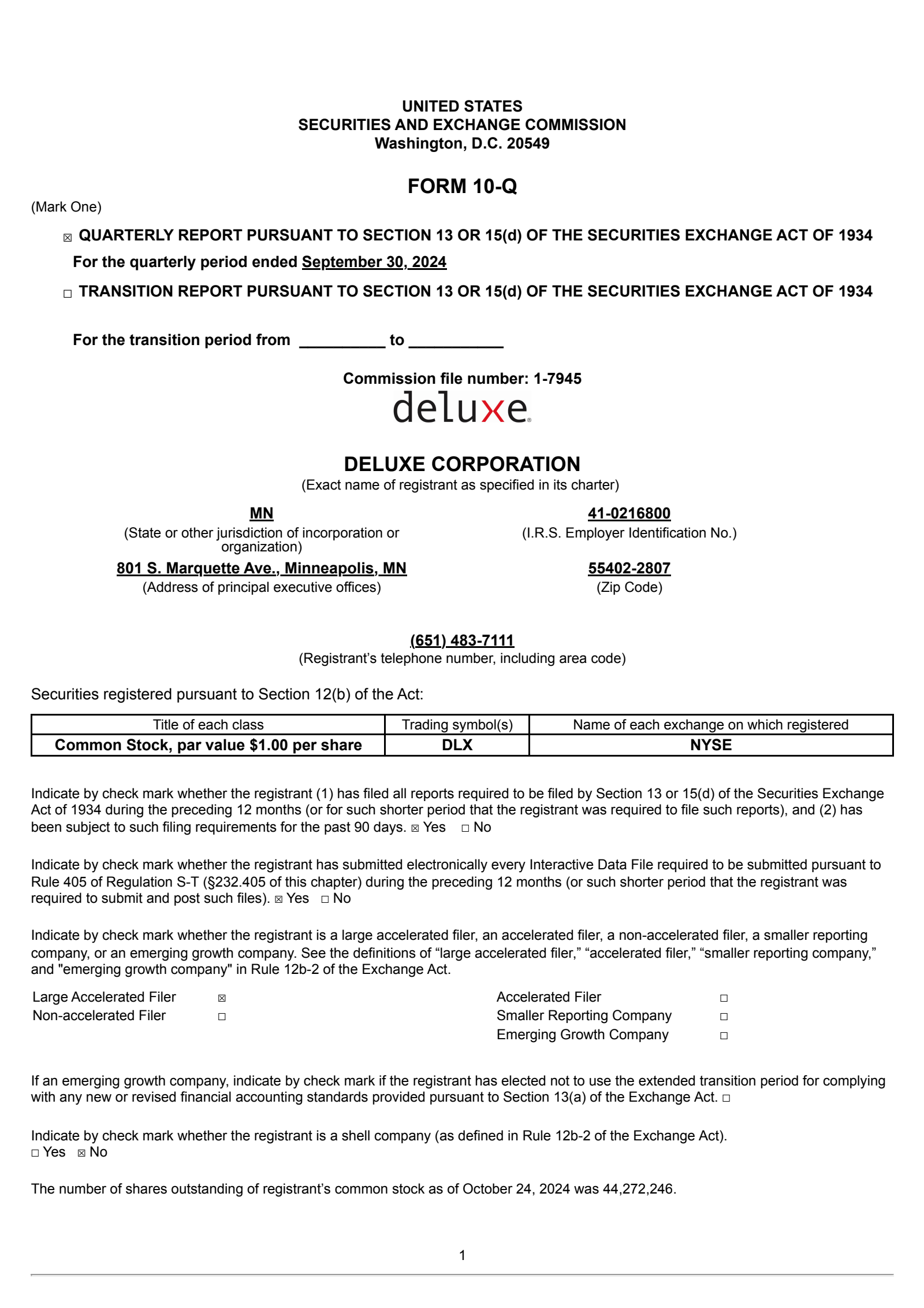Deluxe's Q3 2024 Quarterly report