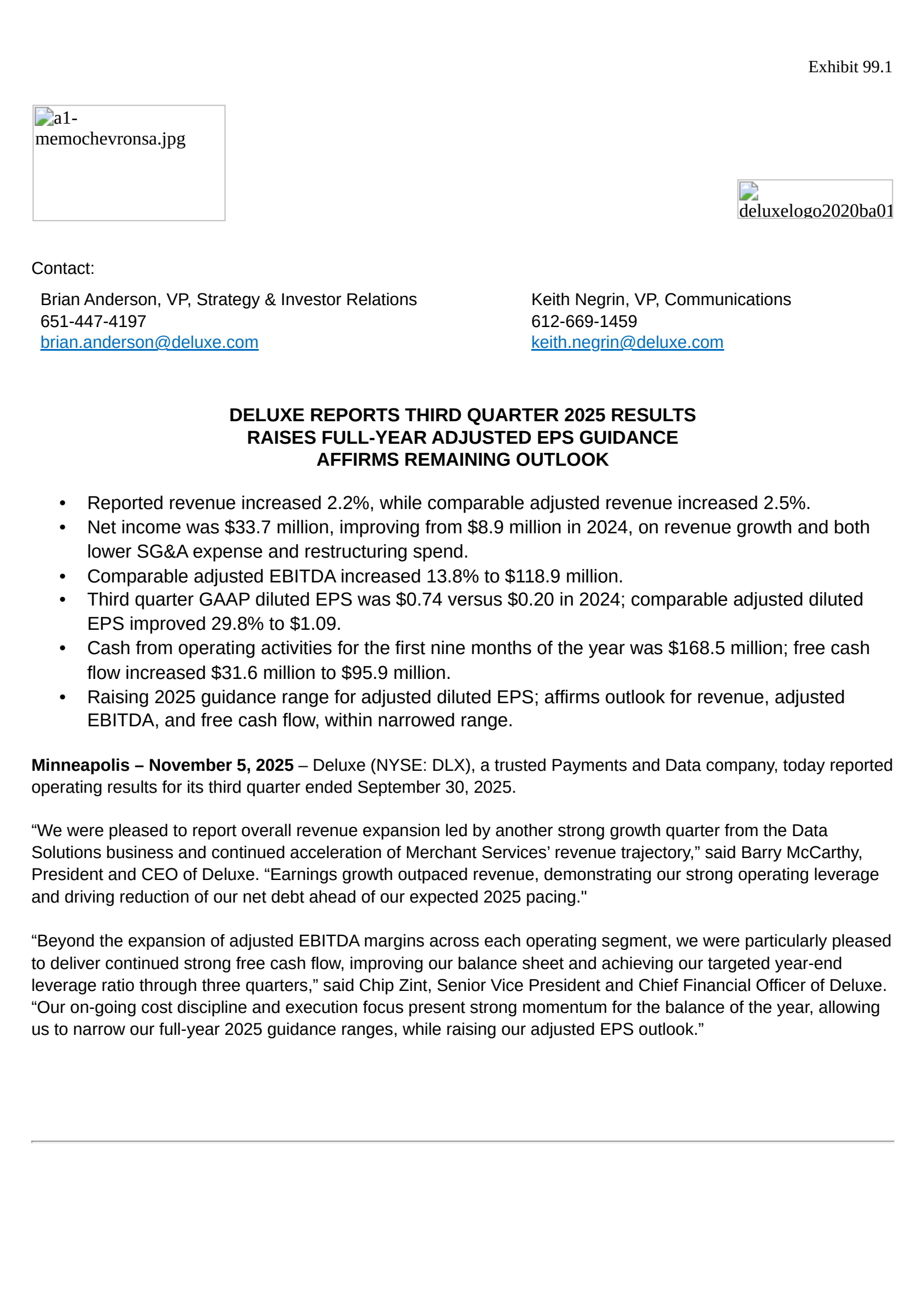 Deluxe's Q3 2025 Earnings Release