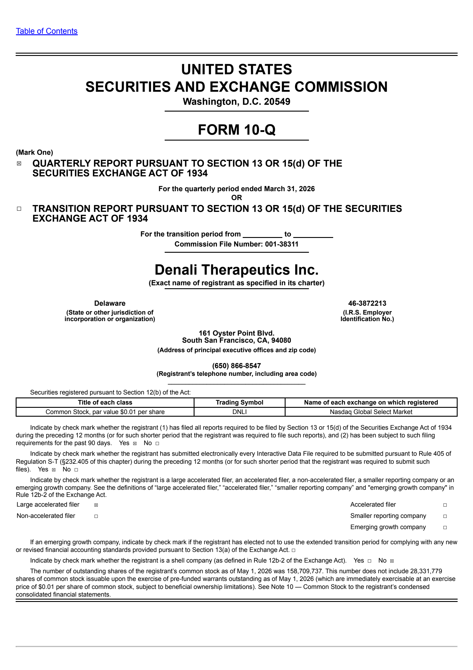 Denali Therapeutics' Q1 2026 Quarterly report