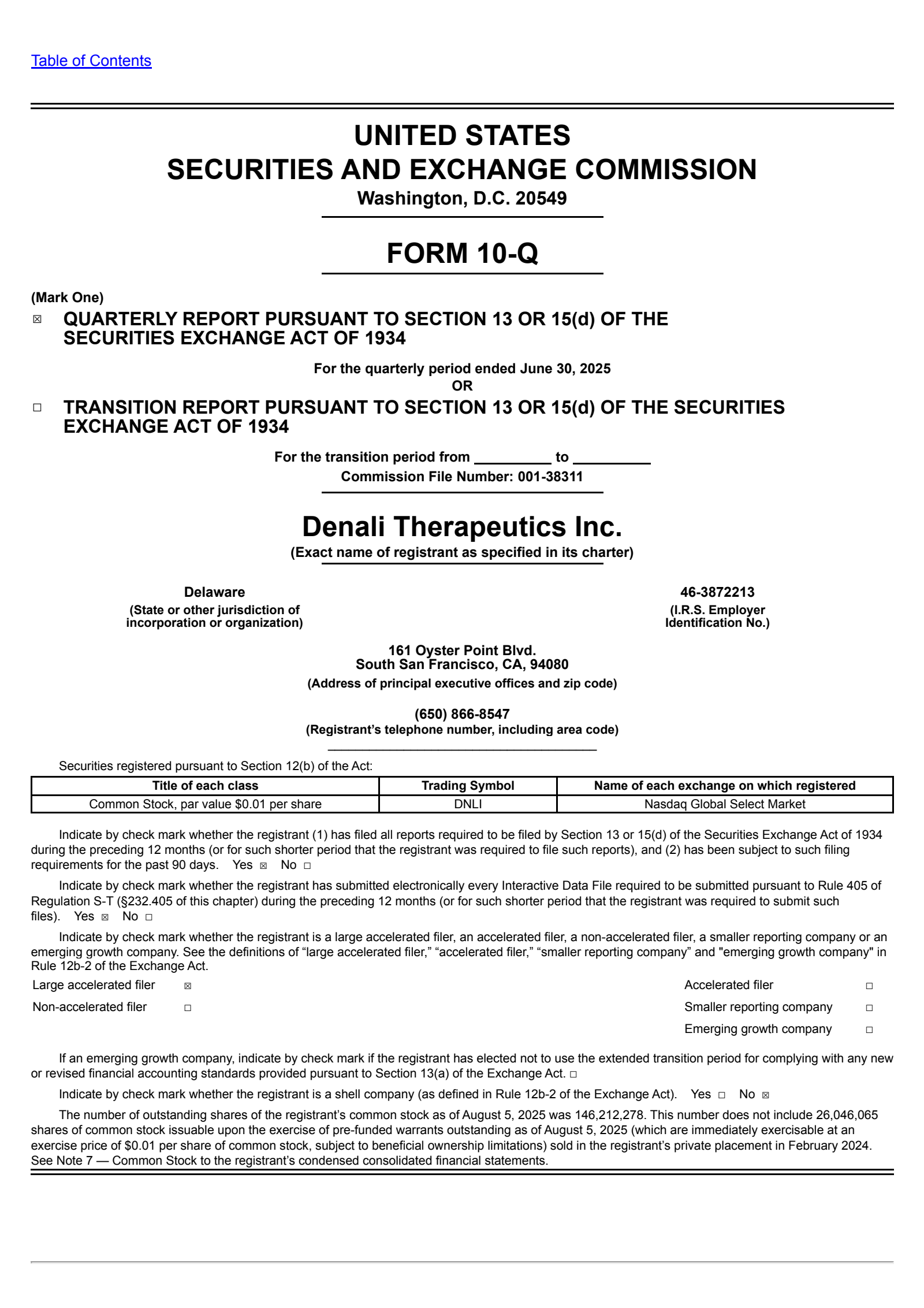 Denali Therapeutics' Q2 2025 Quarterly report