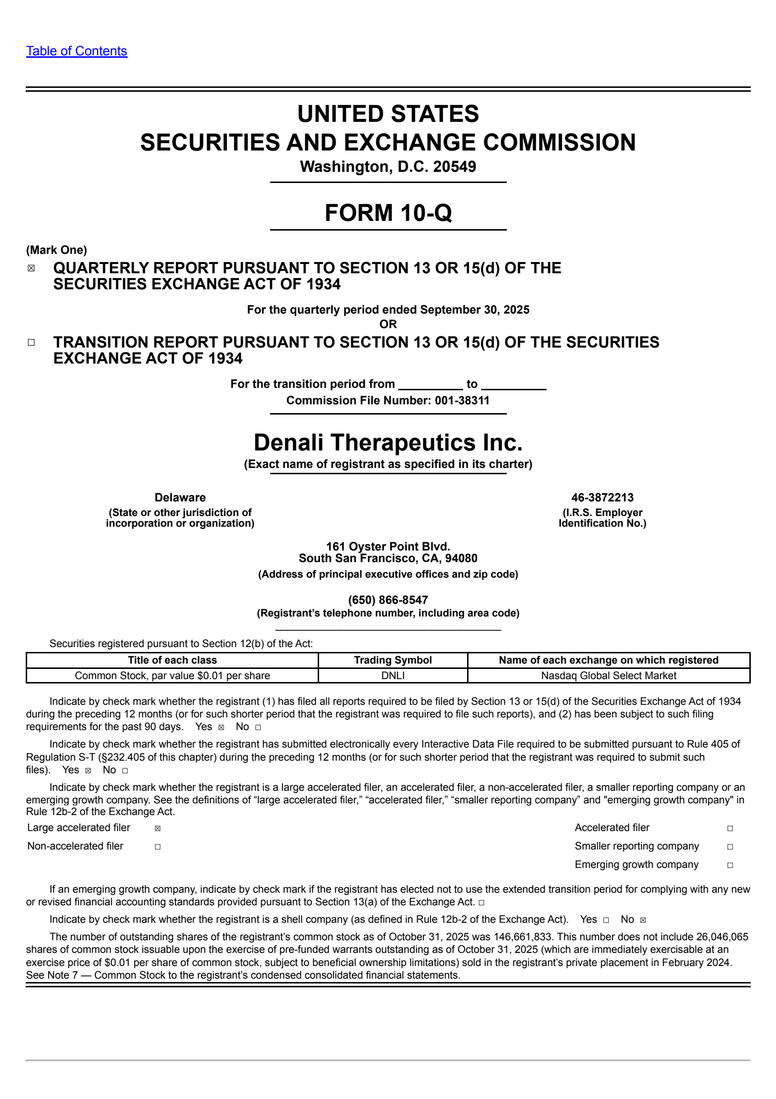 Denali Therapeutics' Q3 2025 Quarterly Report
