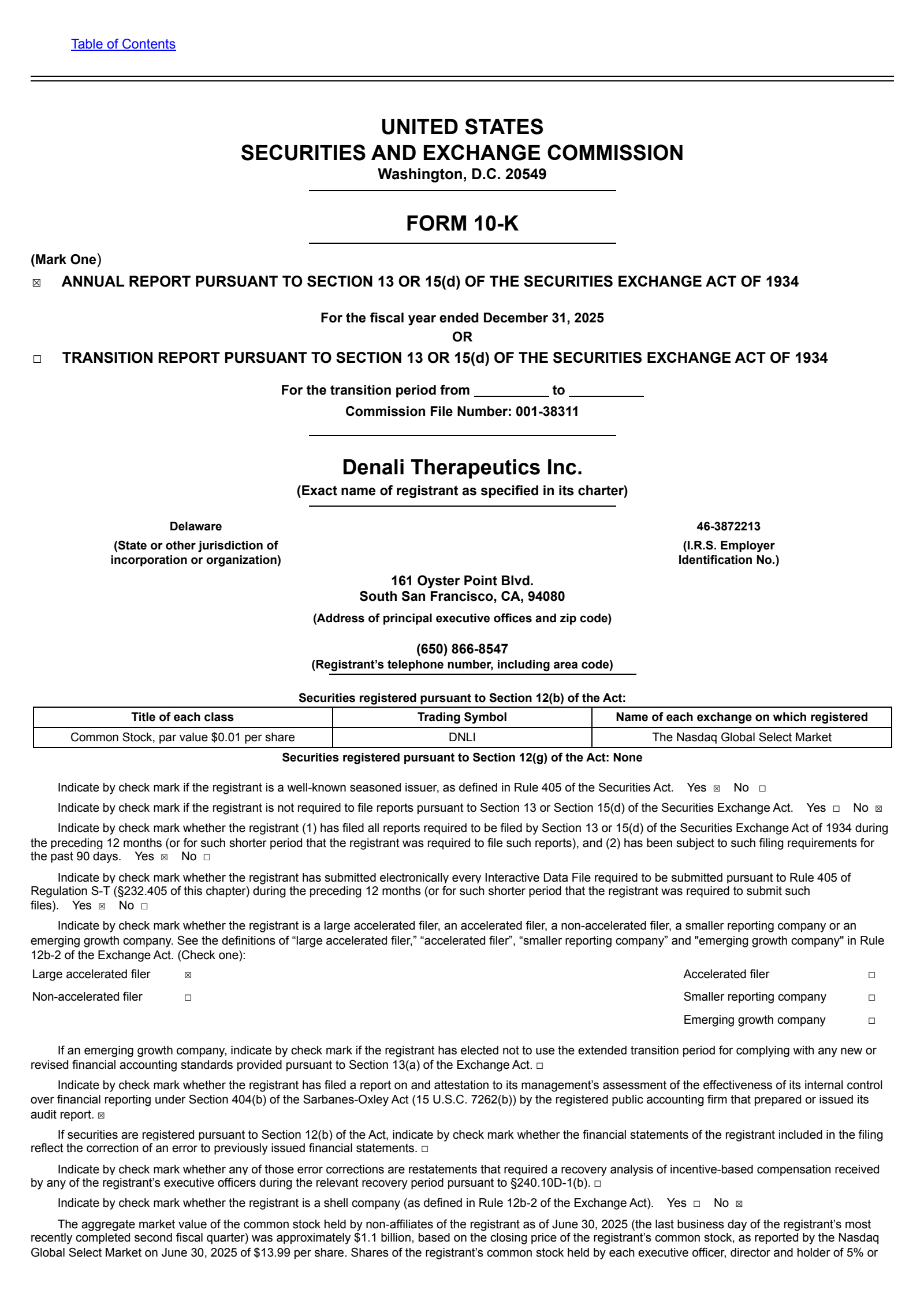 Denali Therapeutics' Q4 2025 Annual report