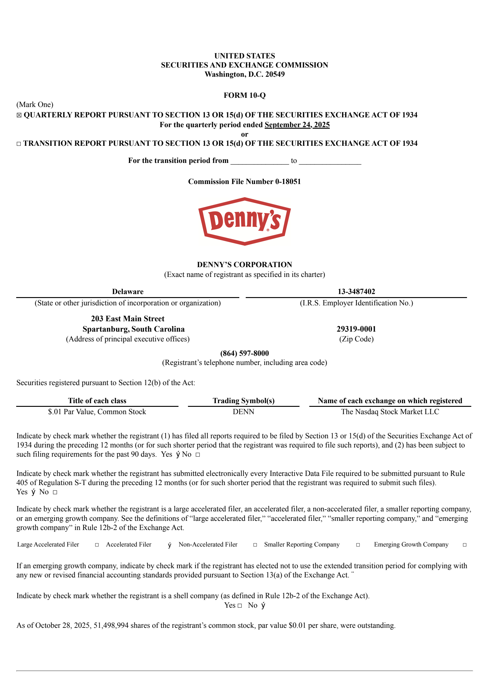 Denny's' Q3 2025 Quarterly Report