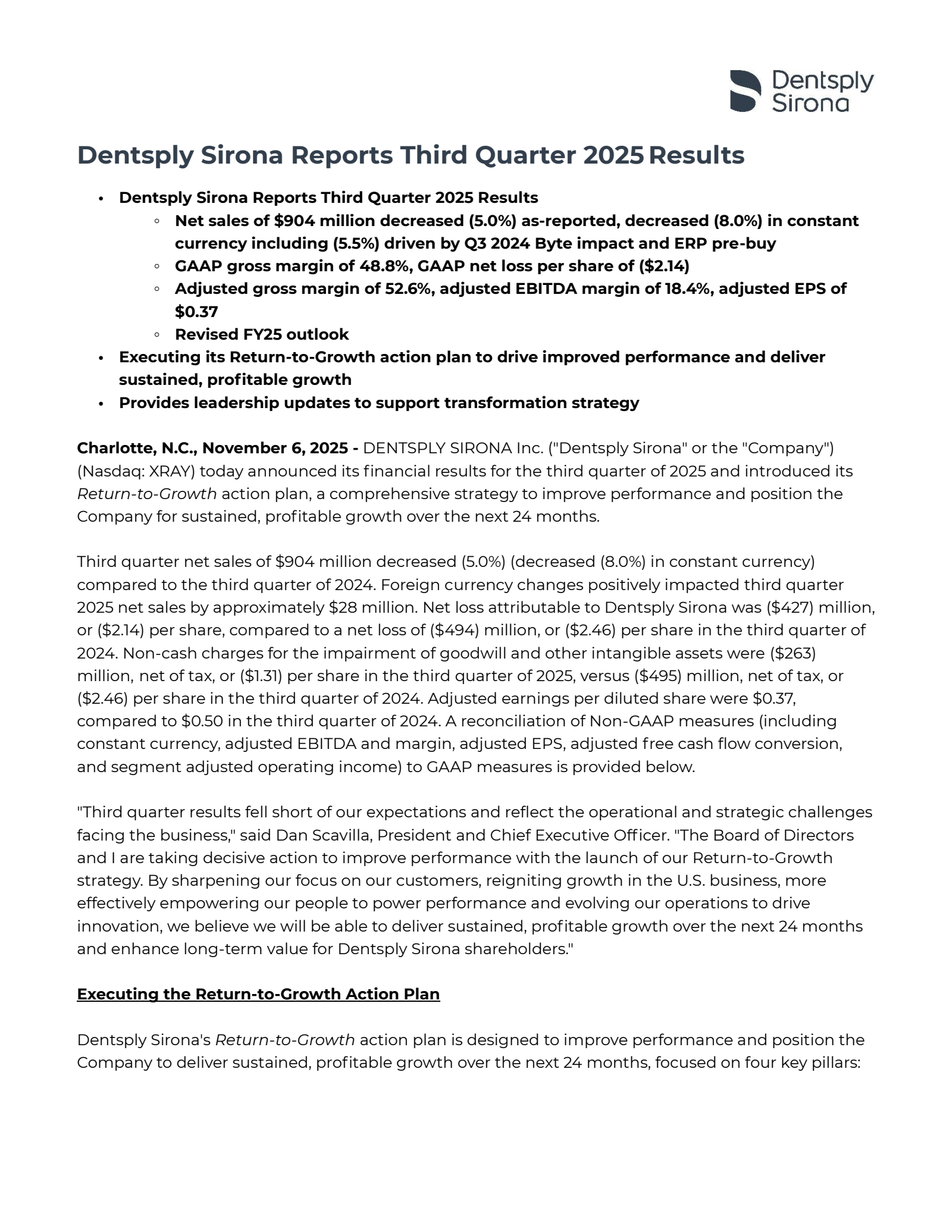 DENTSPLY SIRONA's Q3 2025 Earnings Release