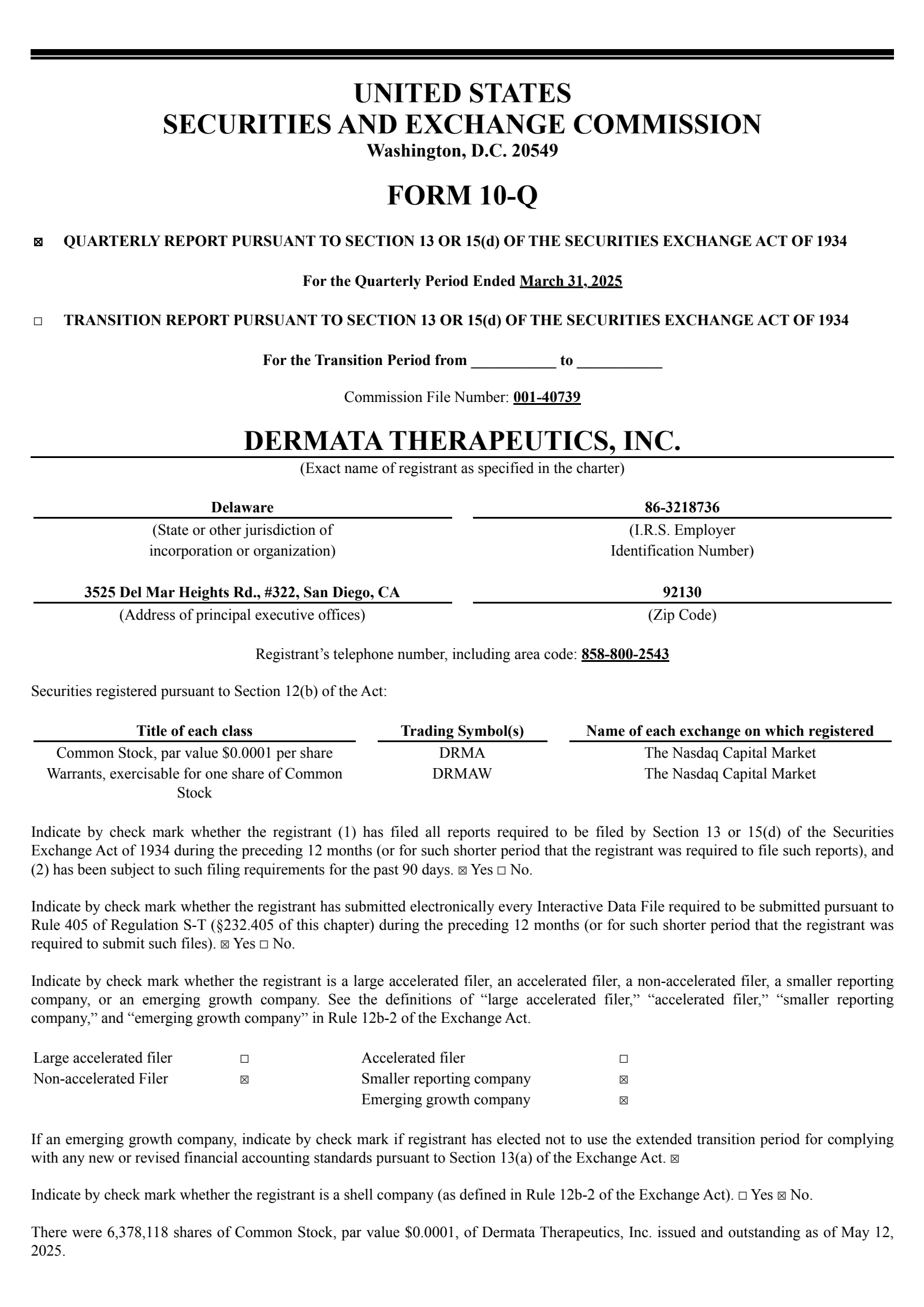 Dermata Therapeutics' Q1 2025 Quarterly report