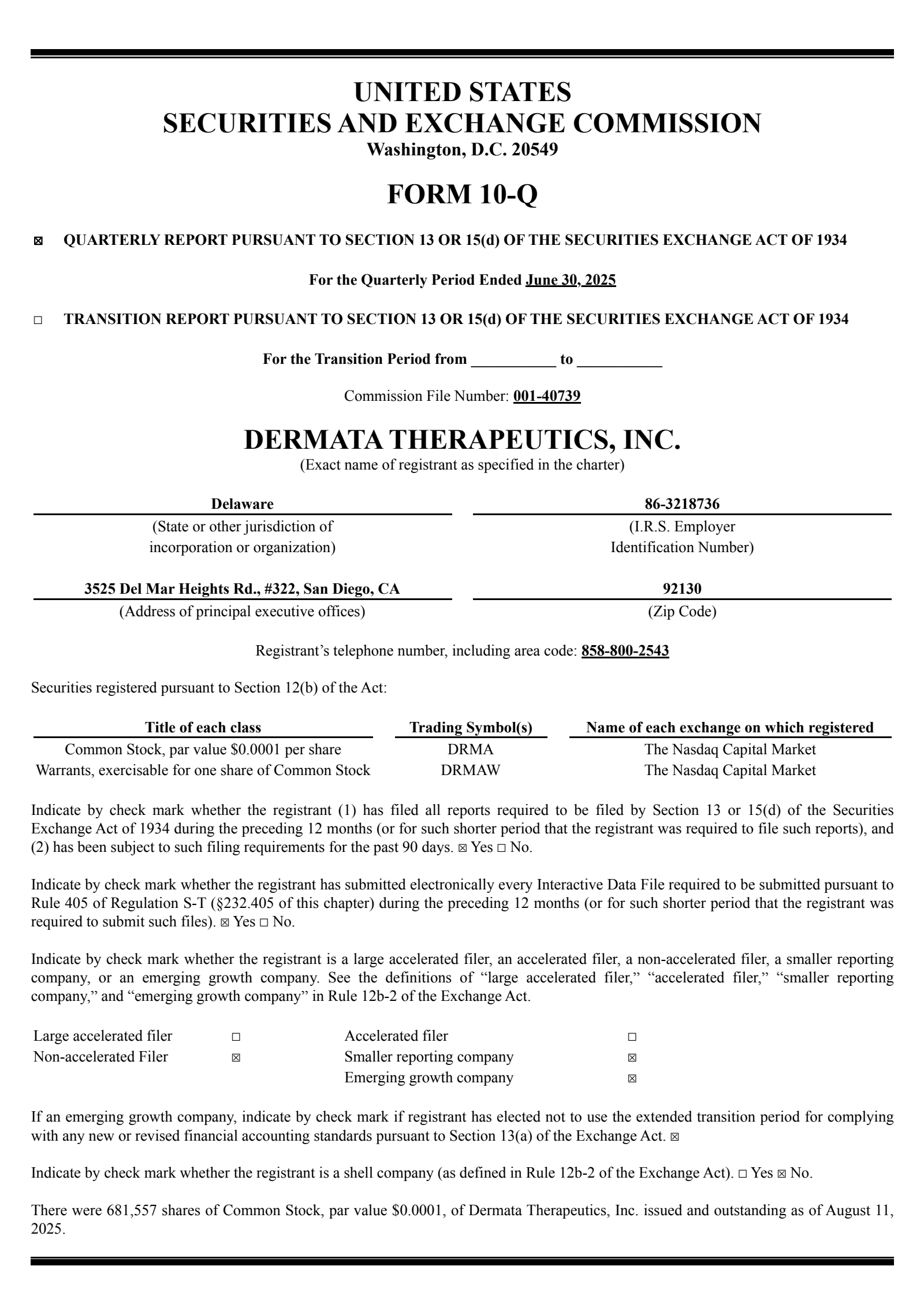 Dermata Therapeutics' Q2 2025 Quarterly report