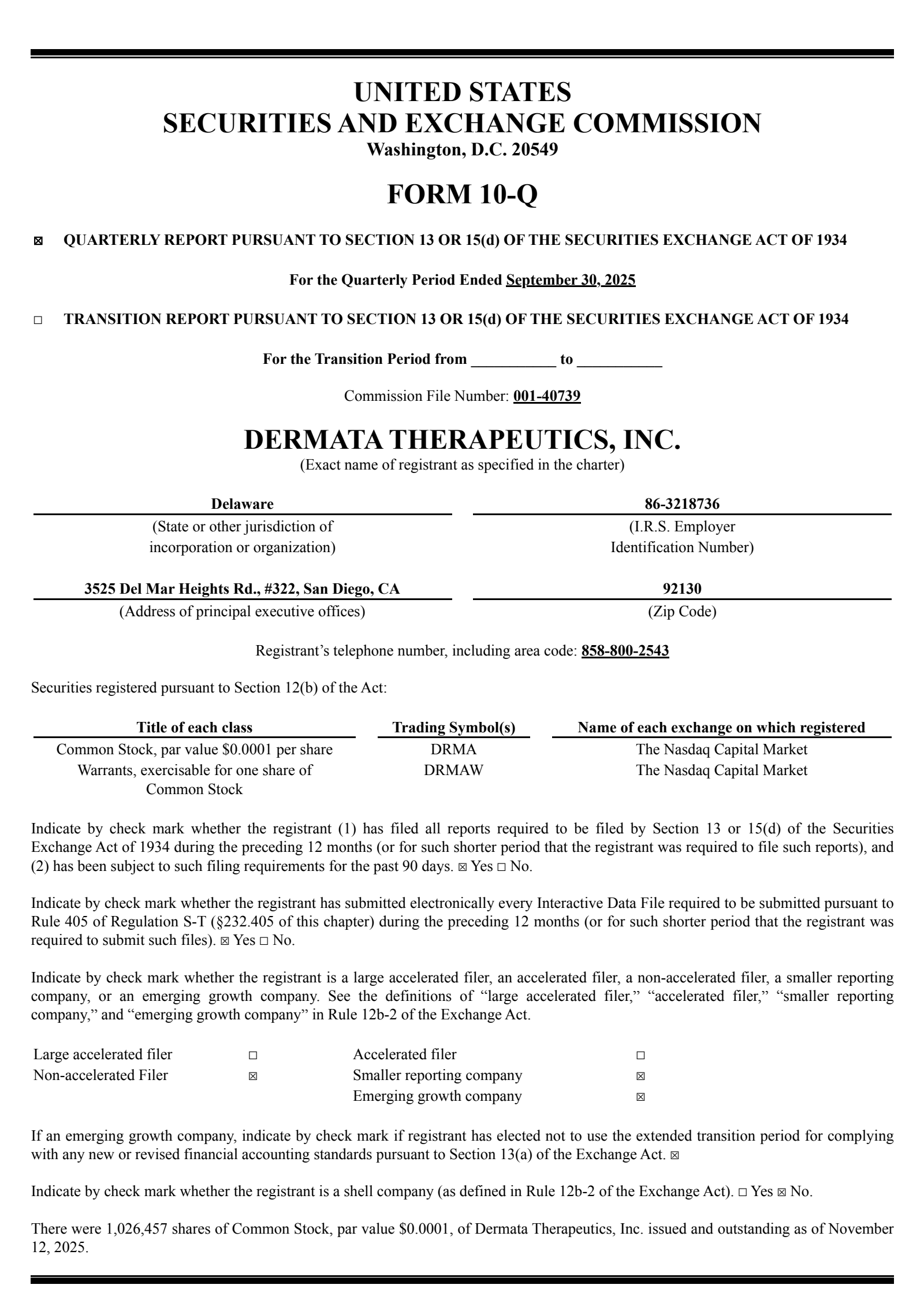 Dermata Therapeutics' Q3 2025 Quarterly report