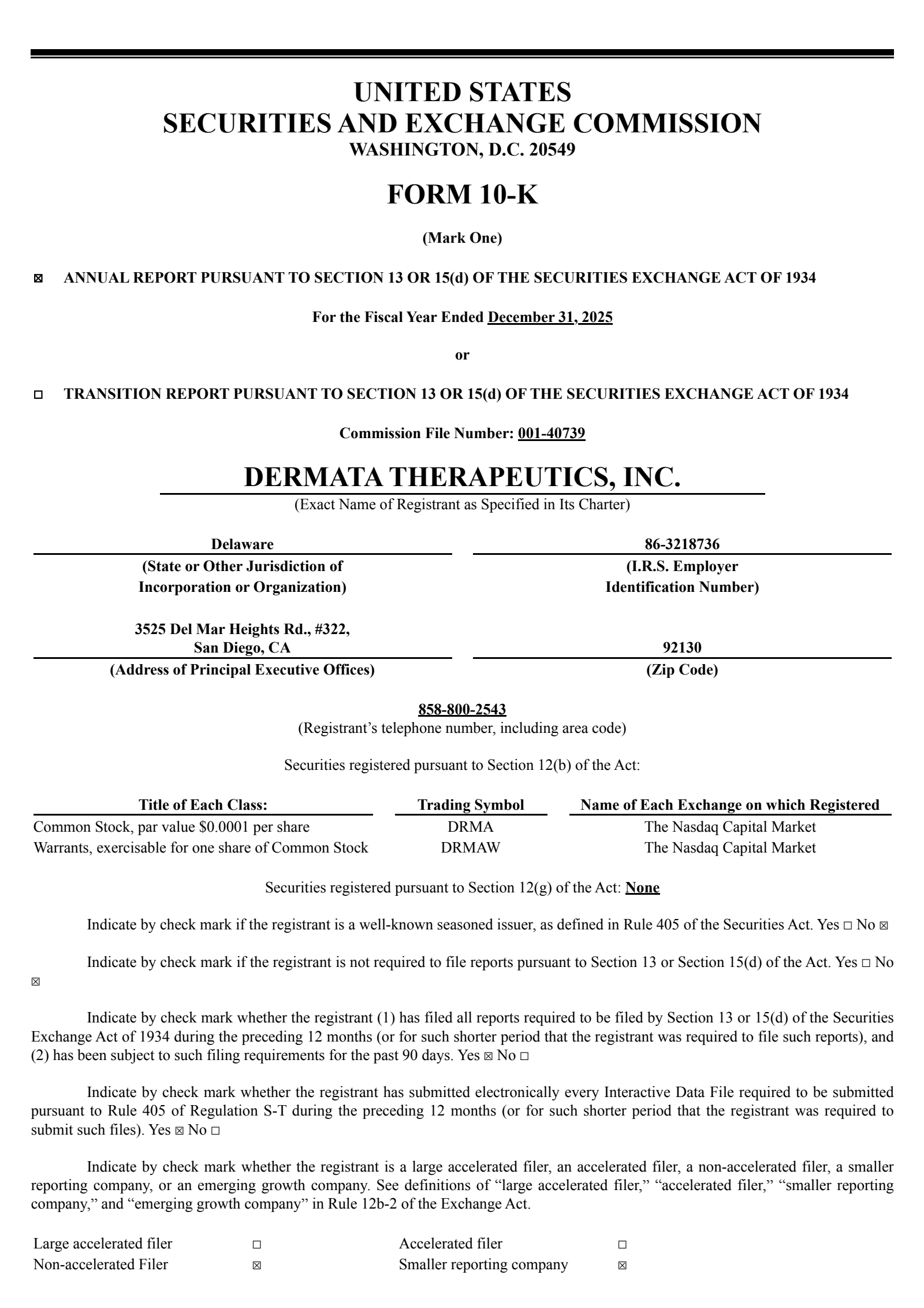 Dermata Therapeutics' Q4 2025 Annual report