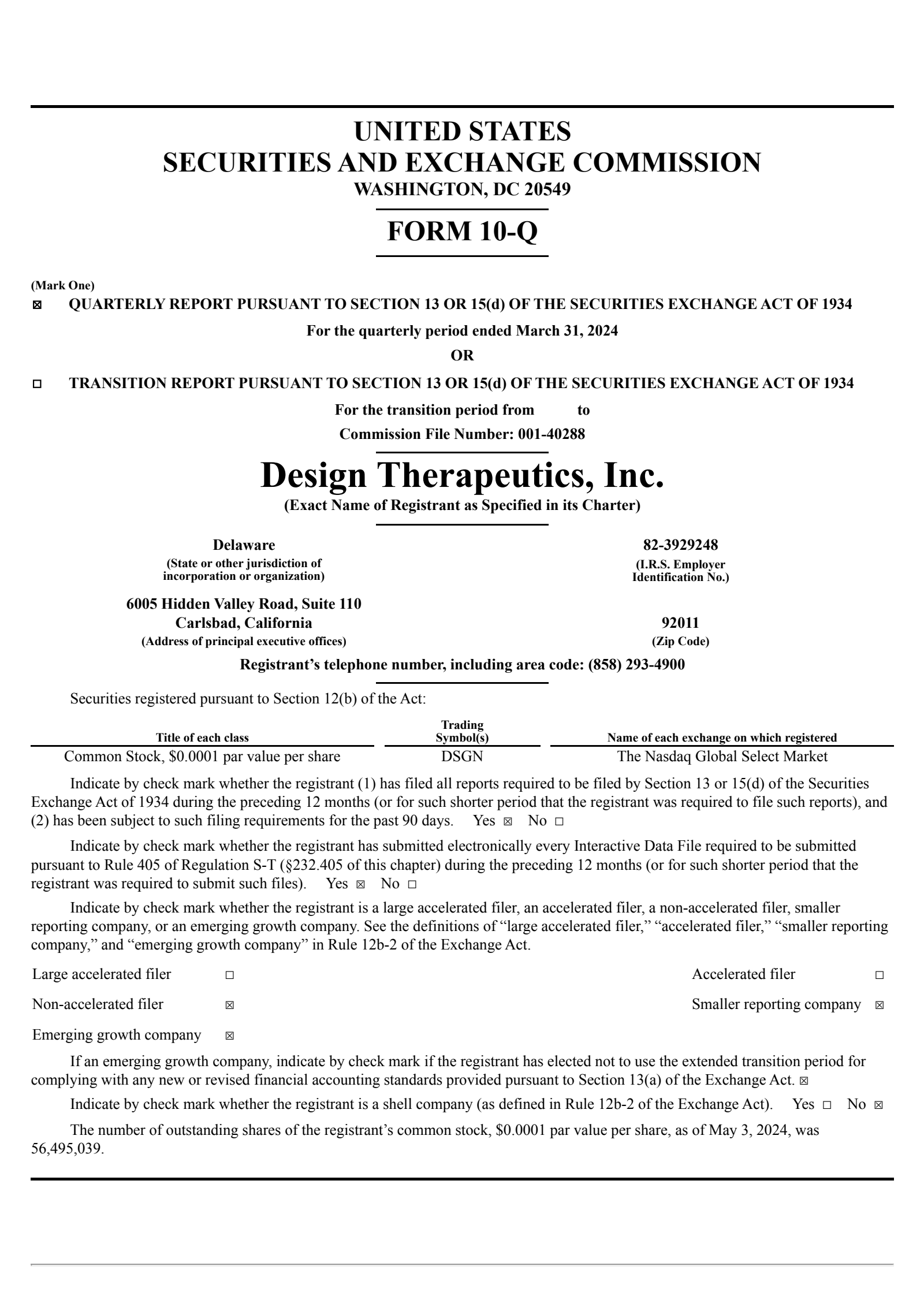 Design Therapeutics' Q1 2024 Quarterly report