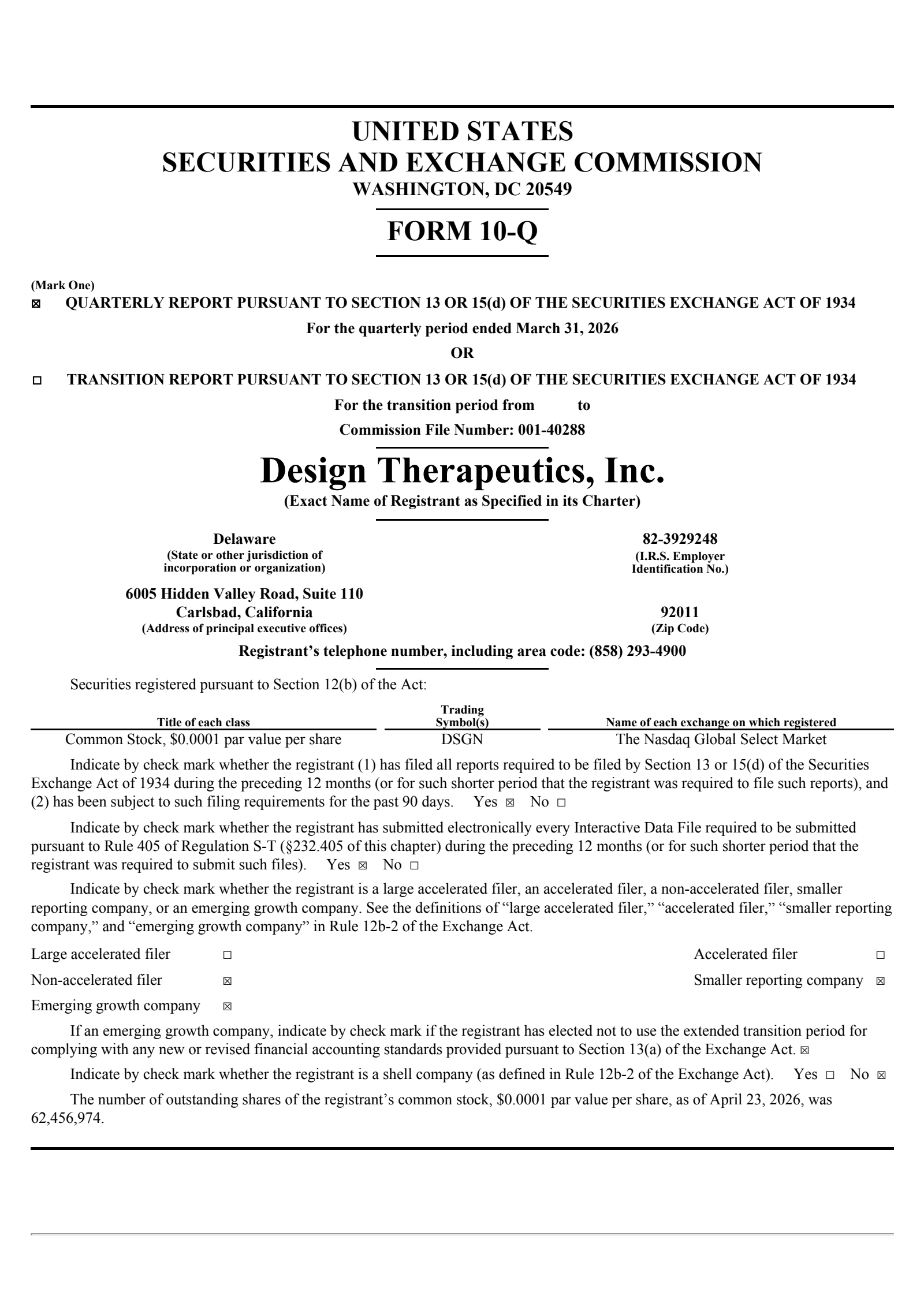 Design Therapeutics' Q1 2026 Quarterly report