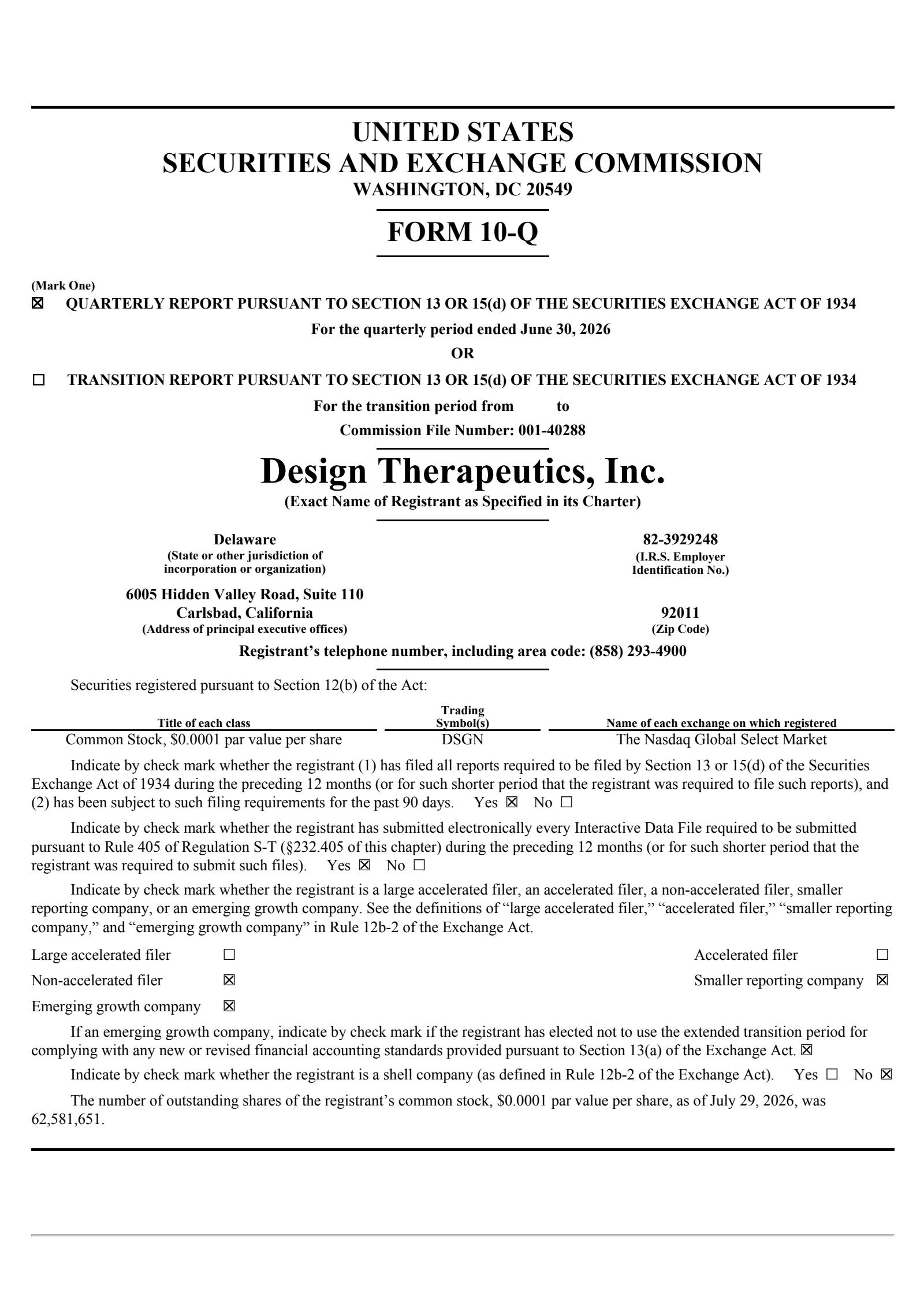 Design Therapeutics' Q2 2026 Quarterly report