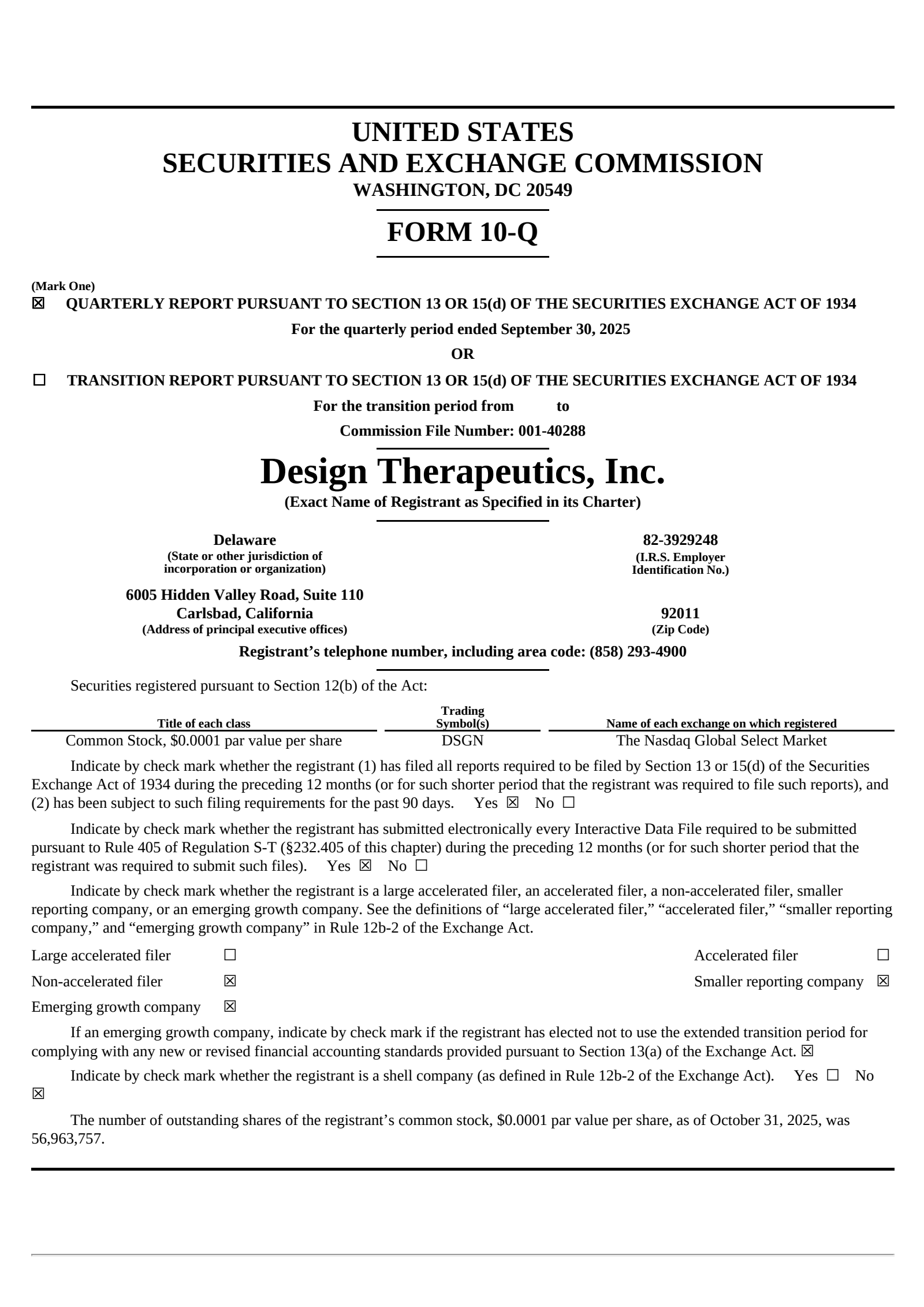 Design Therapeutics' Q3 2025 Quarterly Report