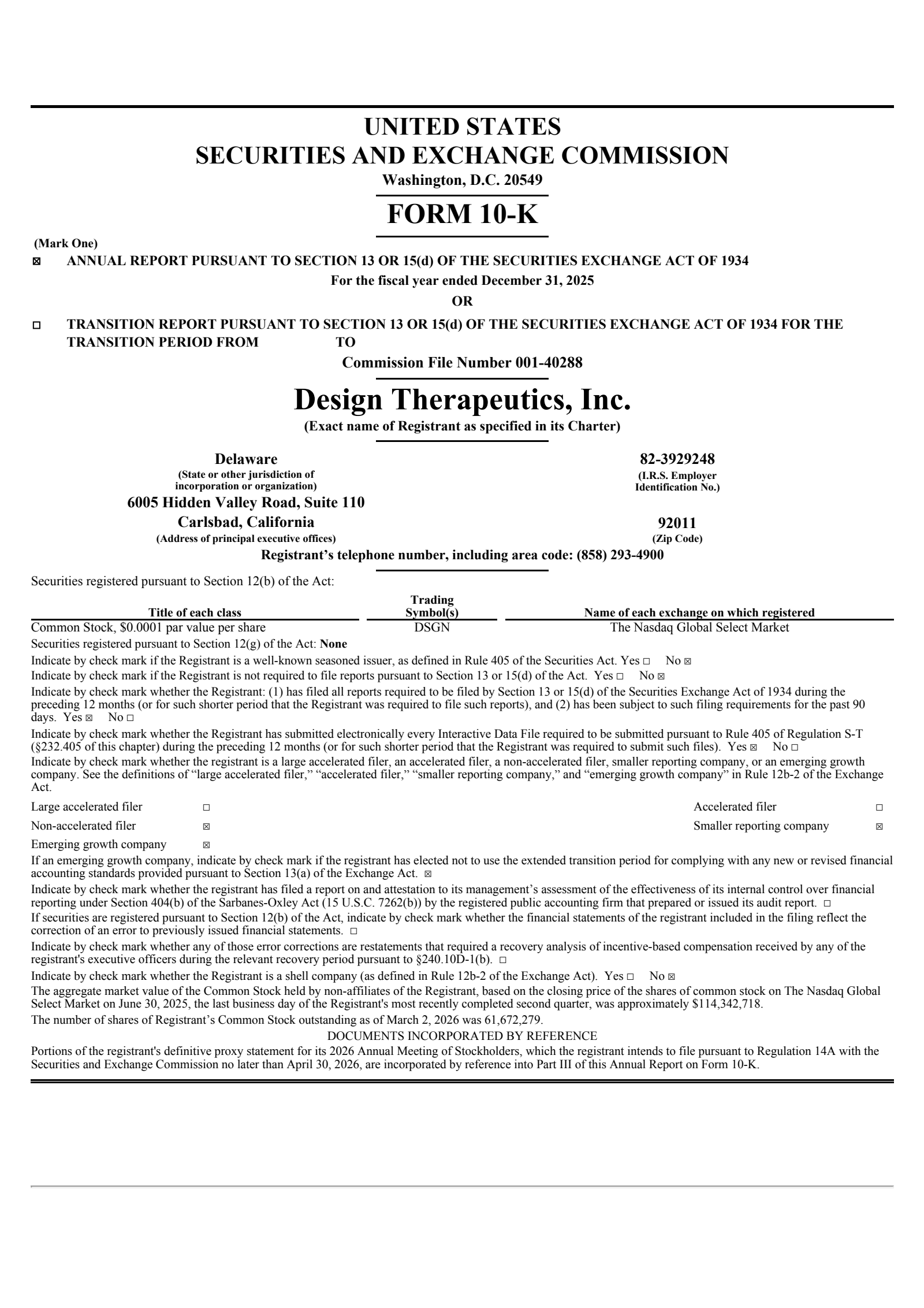 Design Therapeutics' Q4 2025 Annual report