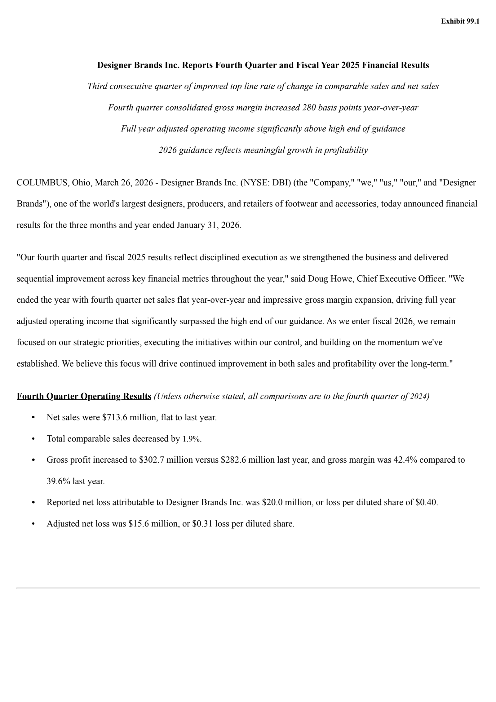 Designer Brands' Q4 2026 Press Release