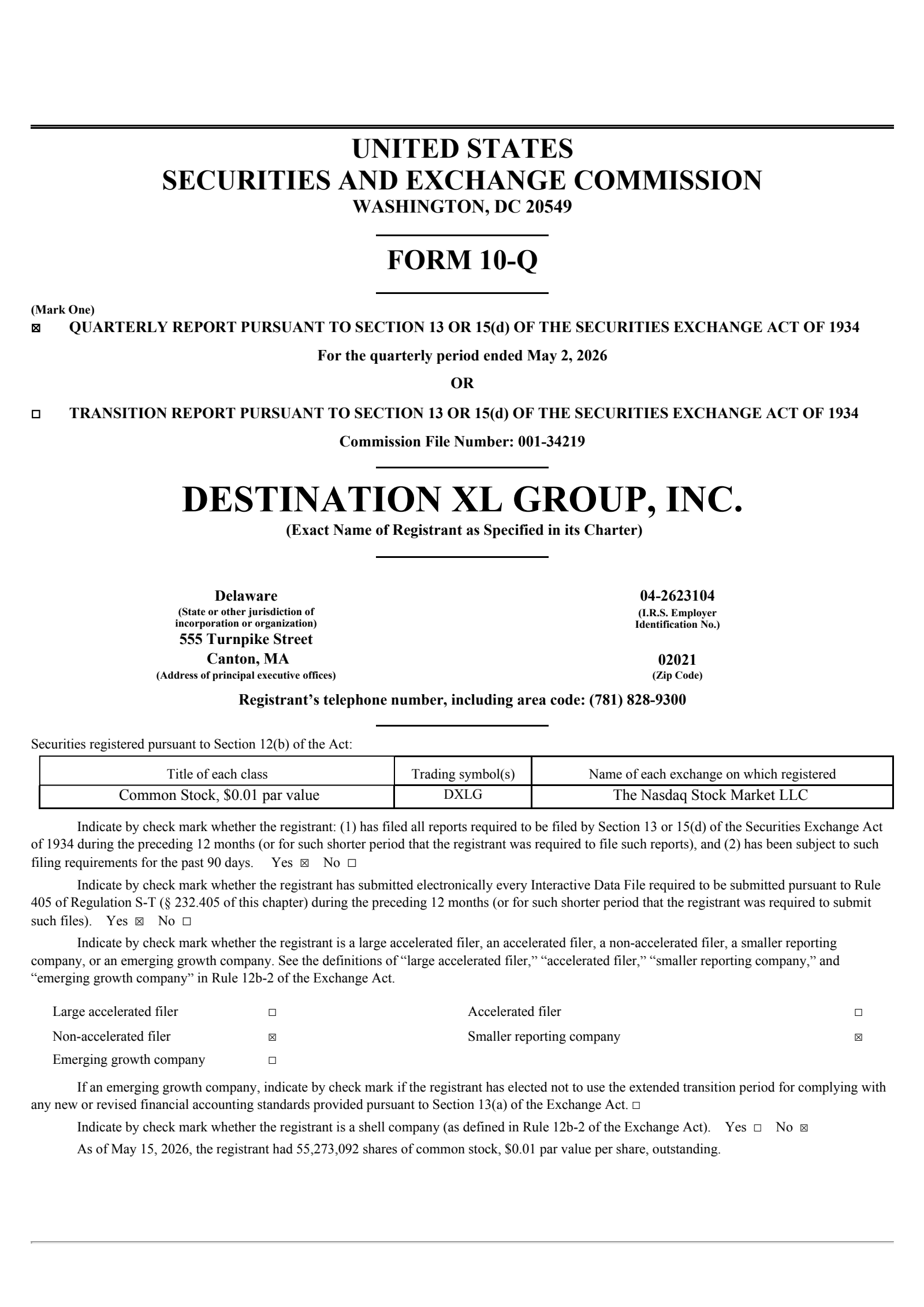 Destination XL Group's Q1 2027 Quarterly report