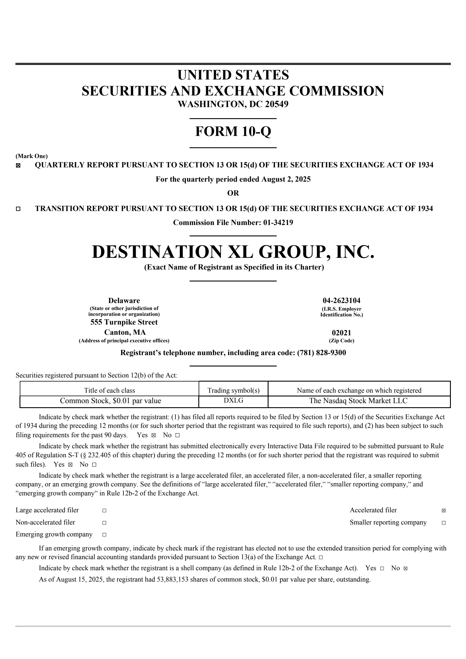 Destination XL Group's Q2 2026 Quarterly report