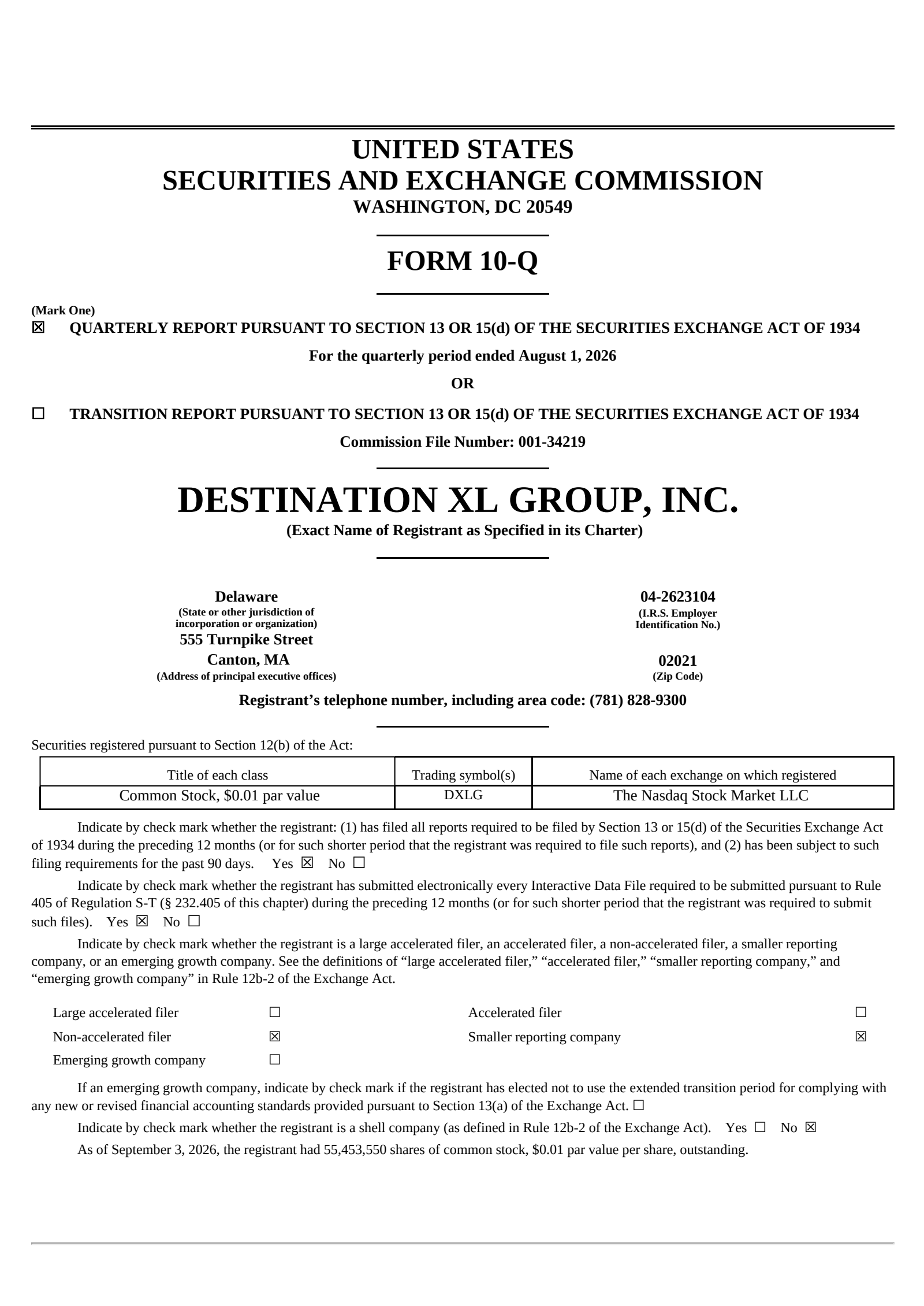 Destination XL Group's Q2 2027 Quarterly report