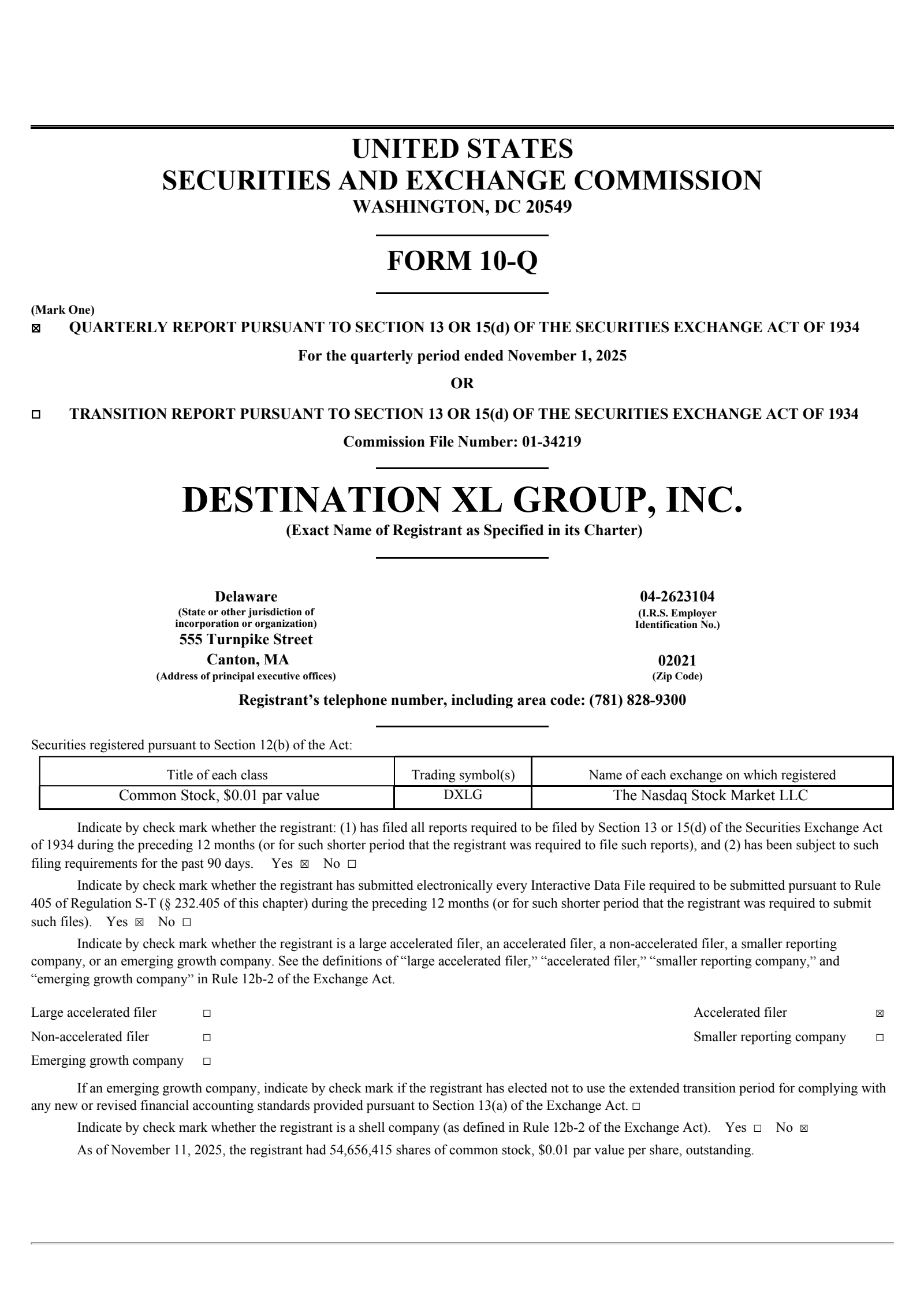 Destination XL Group's Q3 2026 Quarterly Report
