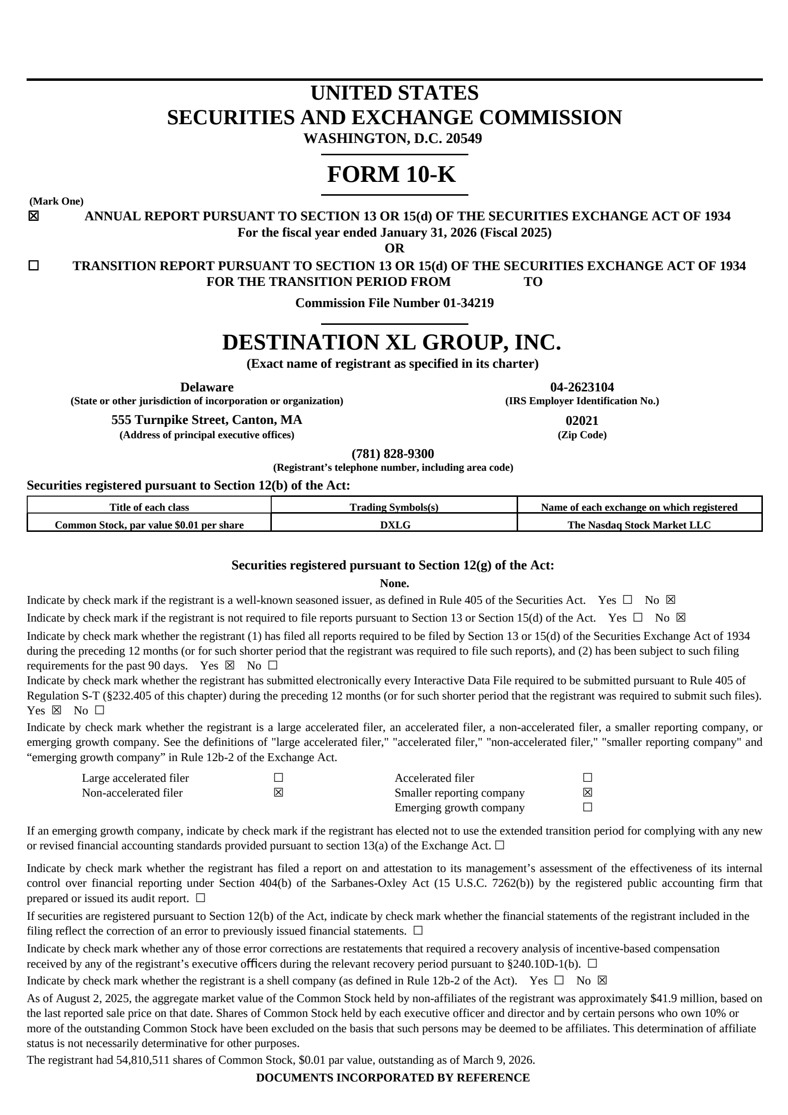 Destination XL Group's Q4 2026 Annual report