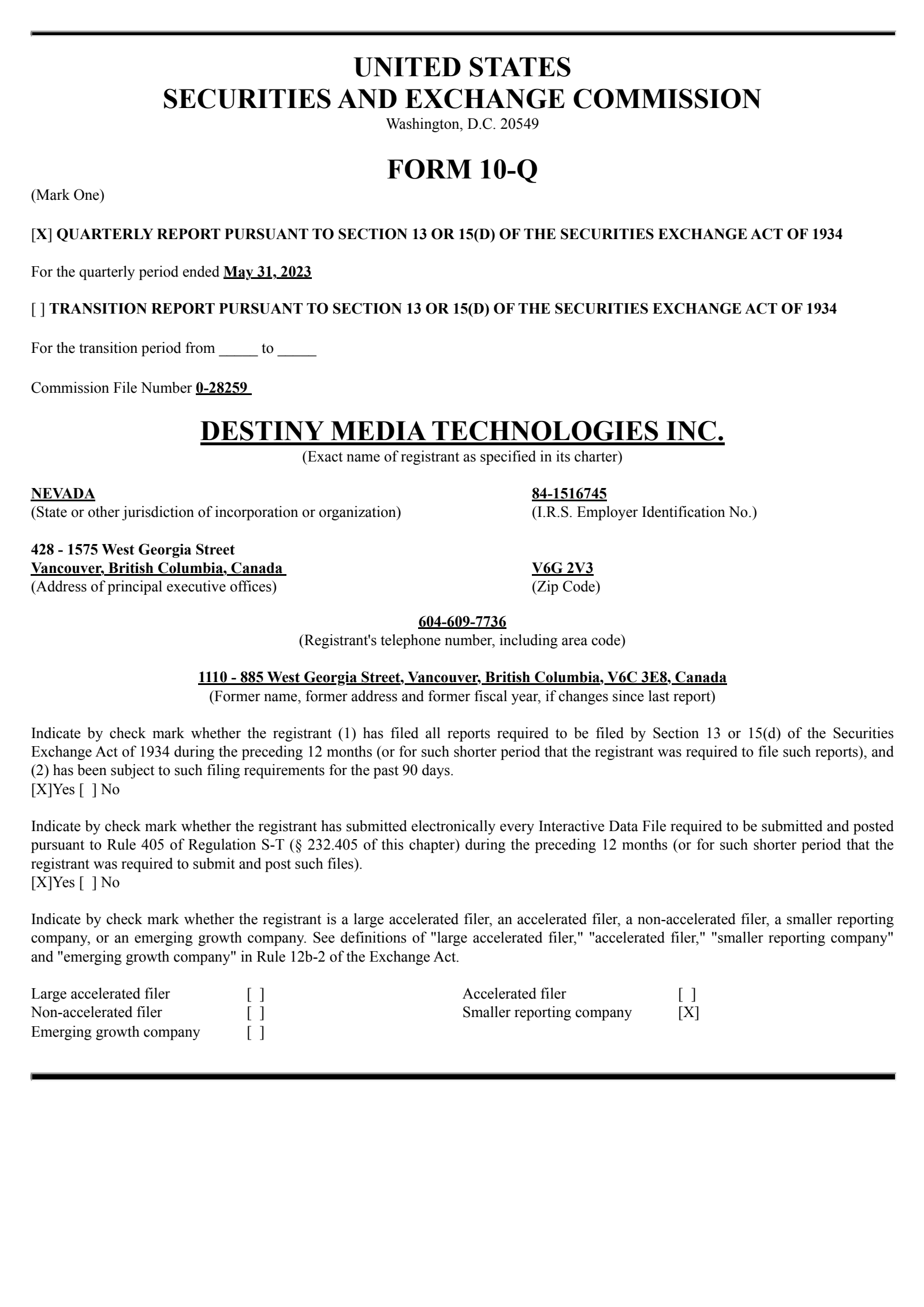 Destiny Media Technologies' Q3 2023 Quarterly report