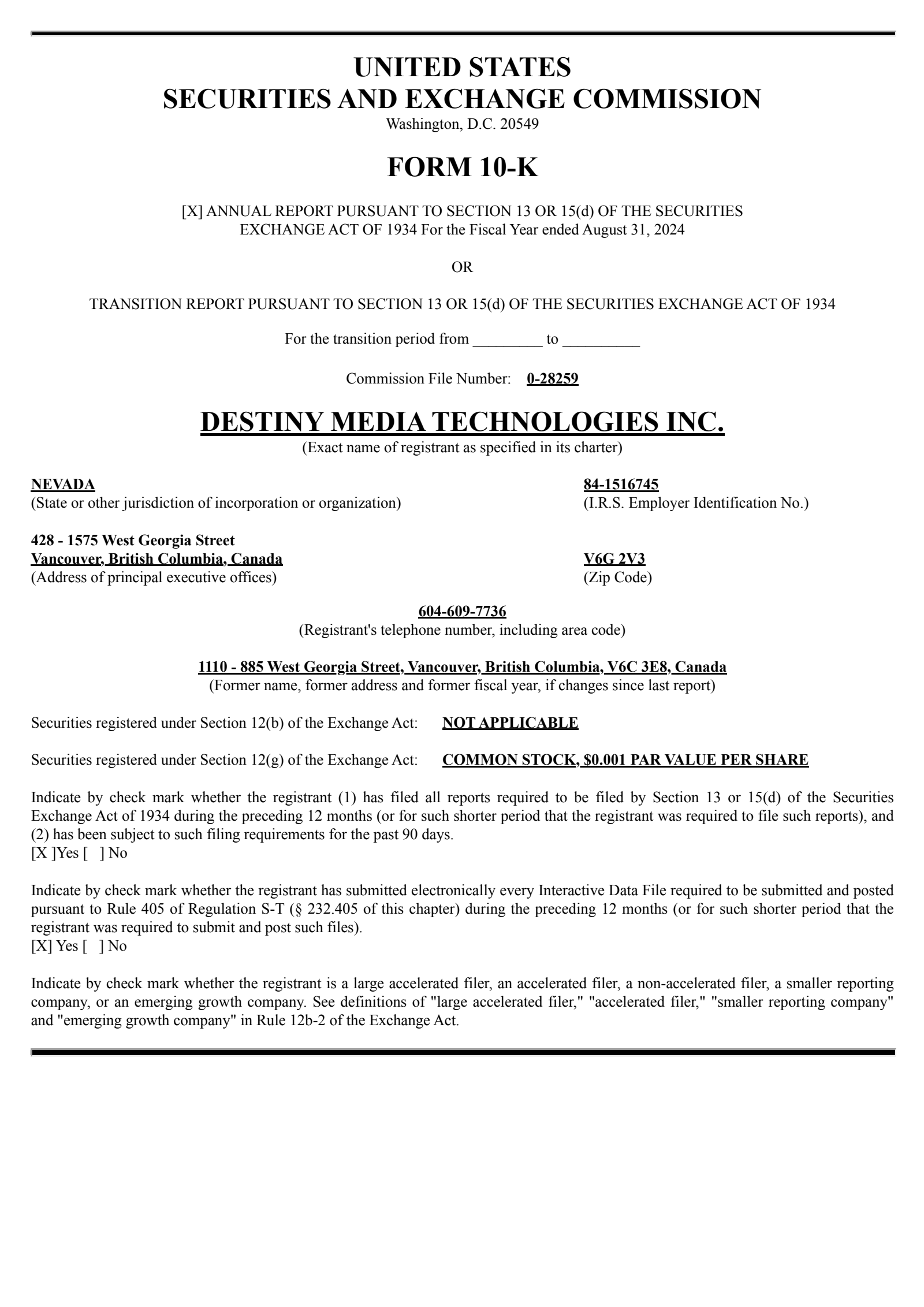 Destiny Media Technologies' Q4 2024 Annual report