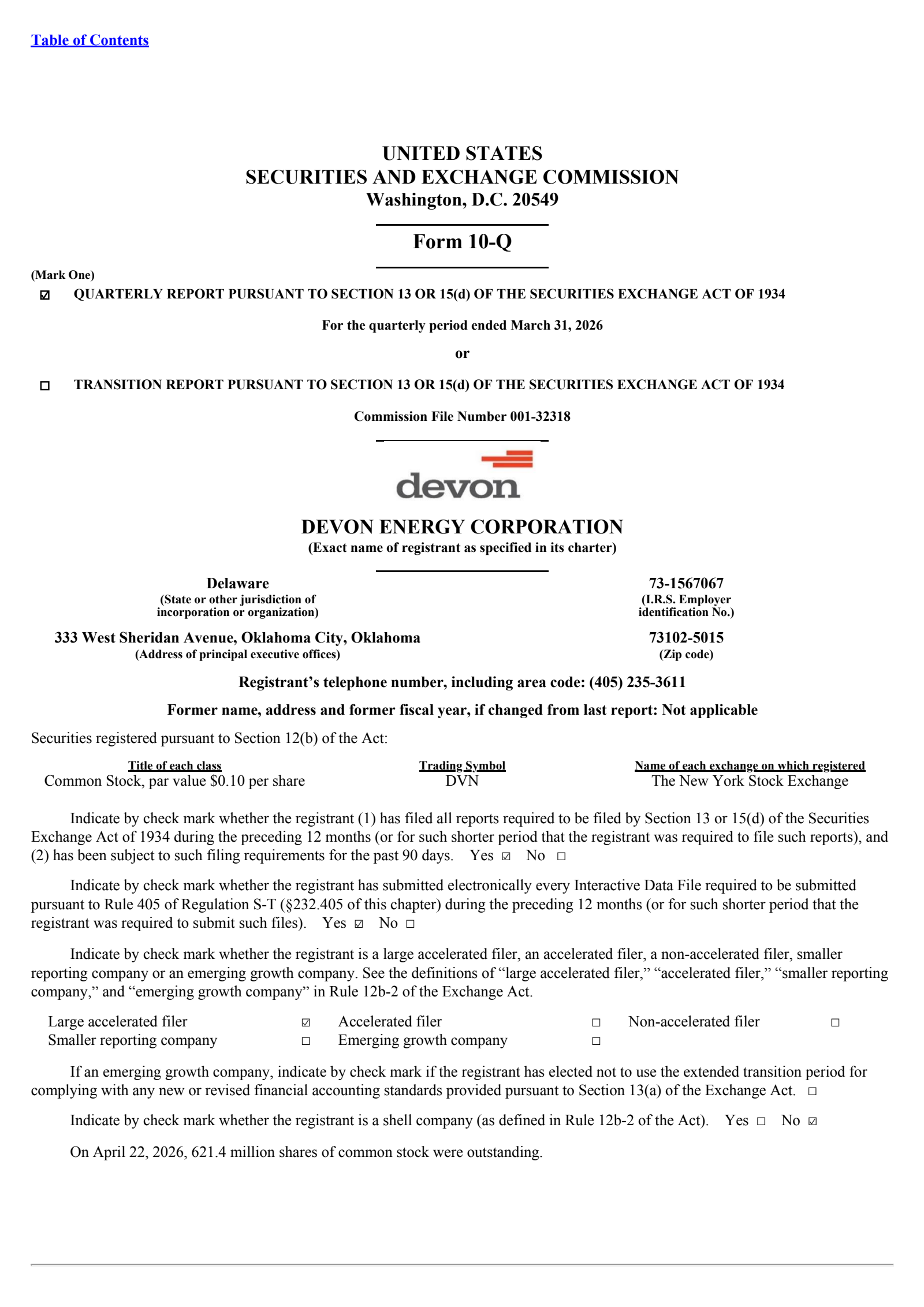 Devon Energy's Q1 2026 Quarterly report
