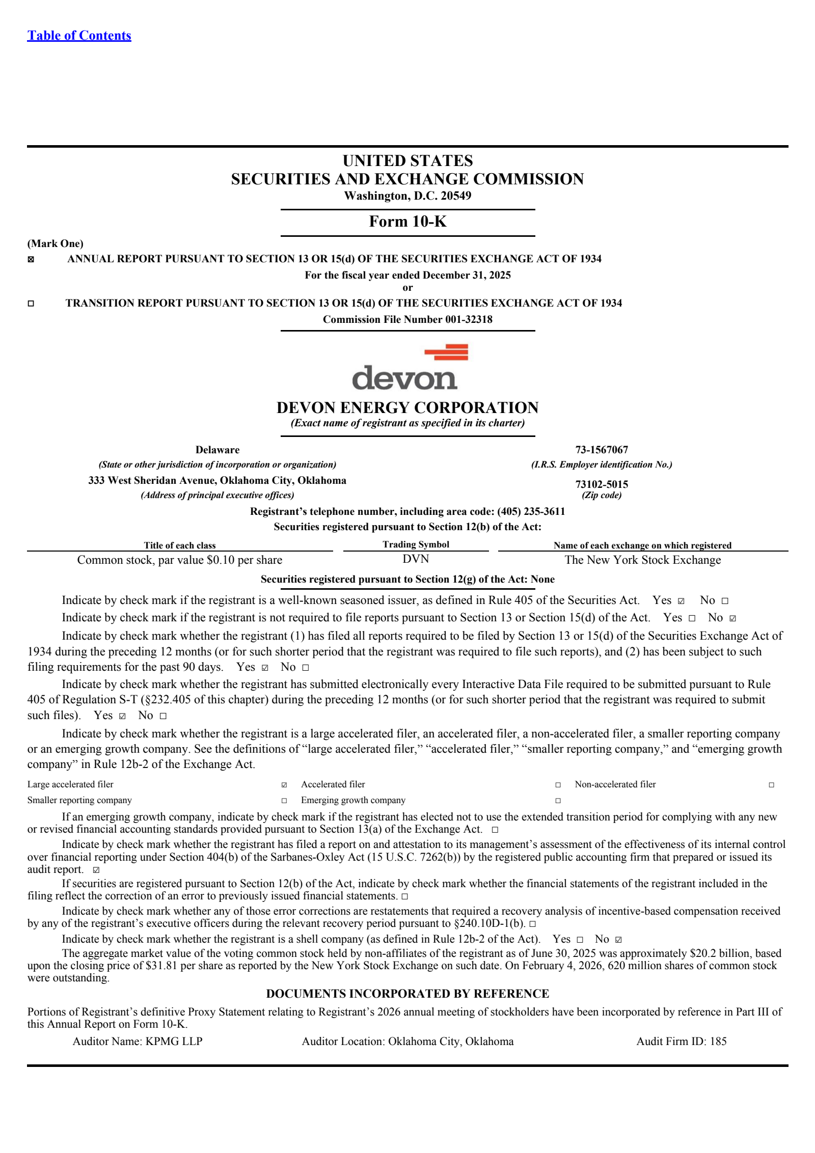 Devon Energy's Q4 2025 Annual report