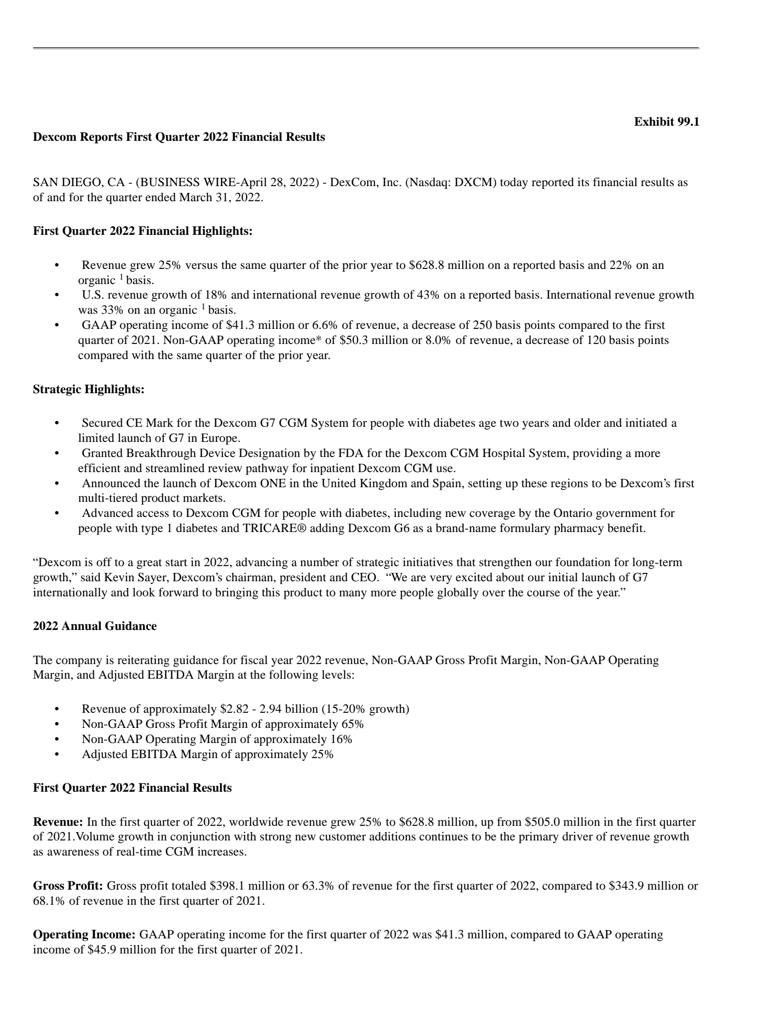DexCom's Q1 2022 Earnings Release