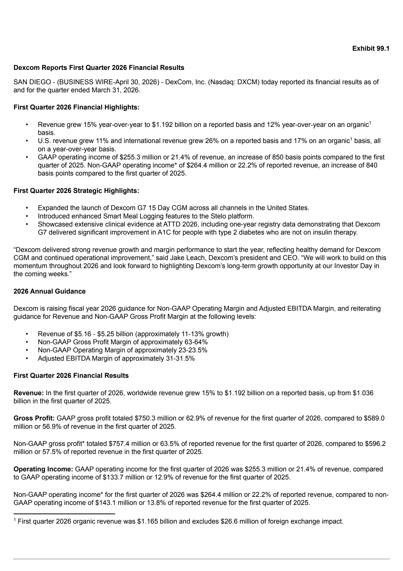 DexCom's Q1 2026 Press Release
