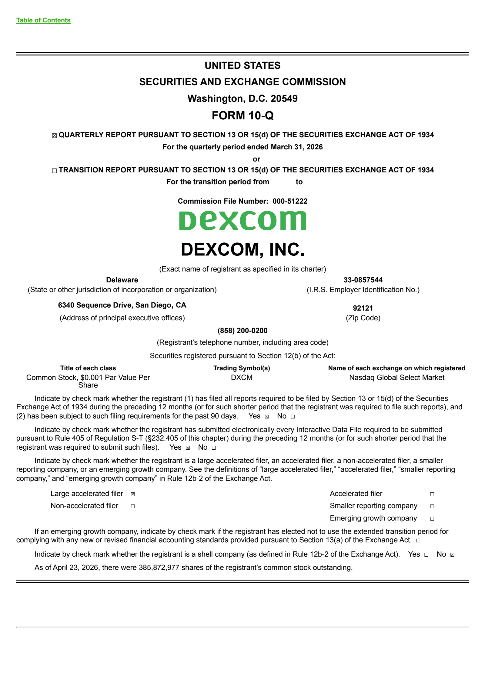 DexCom's Q1 2026 Quarterly report