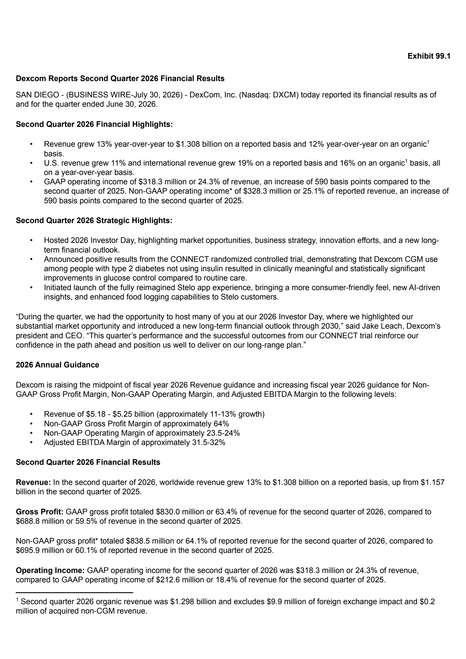 DexCom's Q2 2026 Press Release