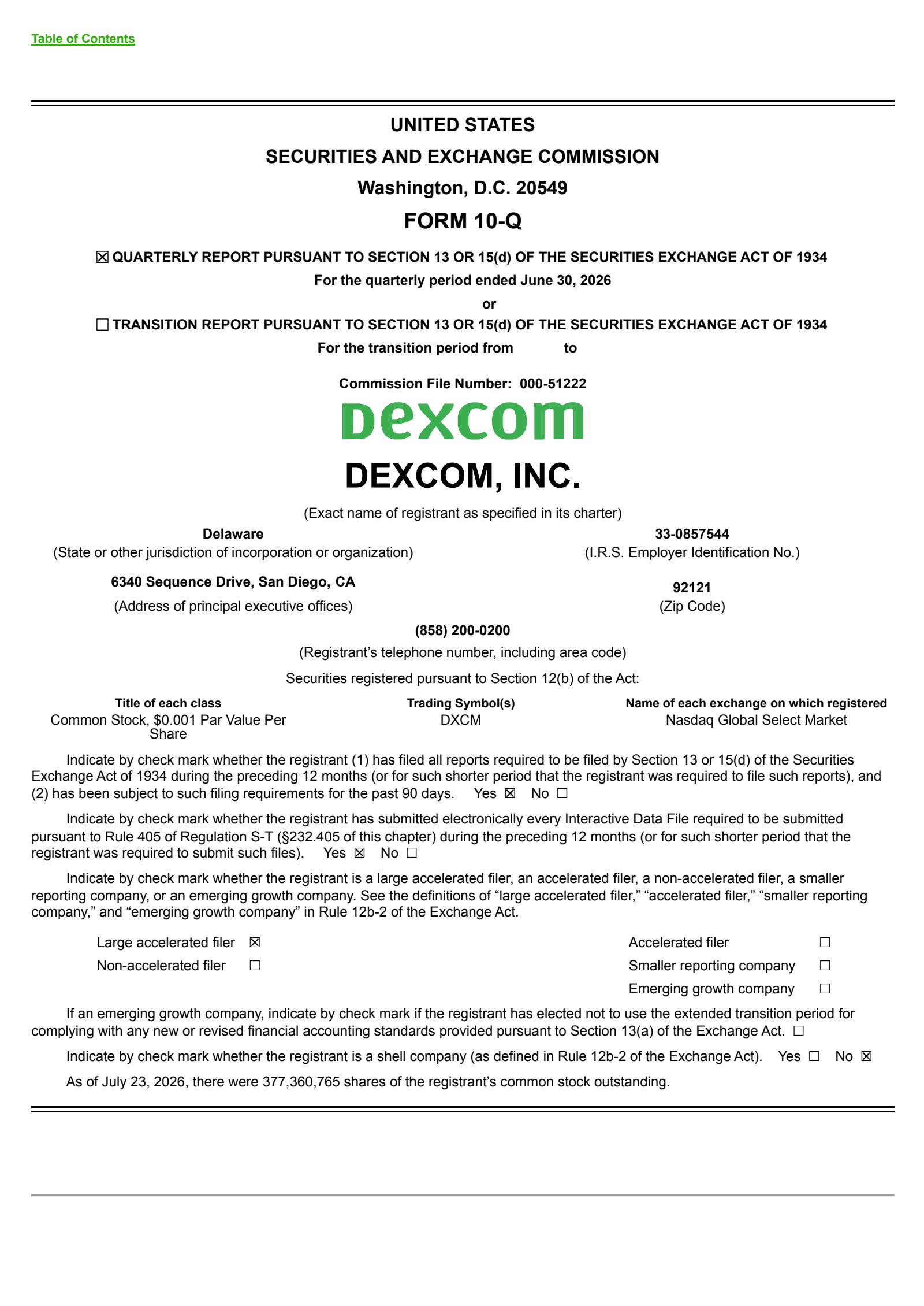 DexCom's Q2 2026 Quarterly report
