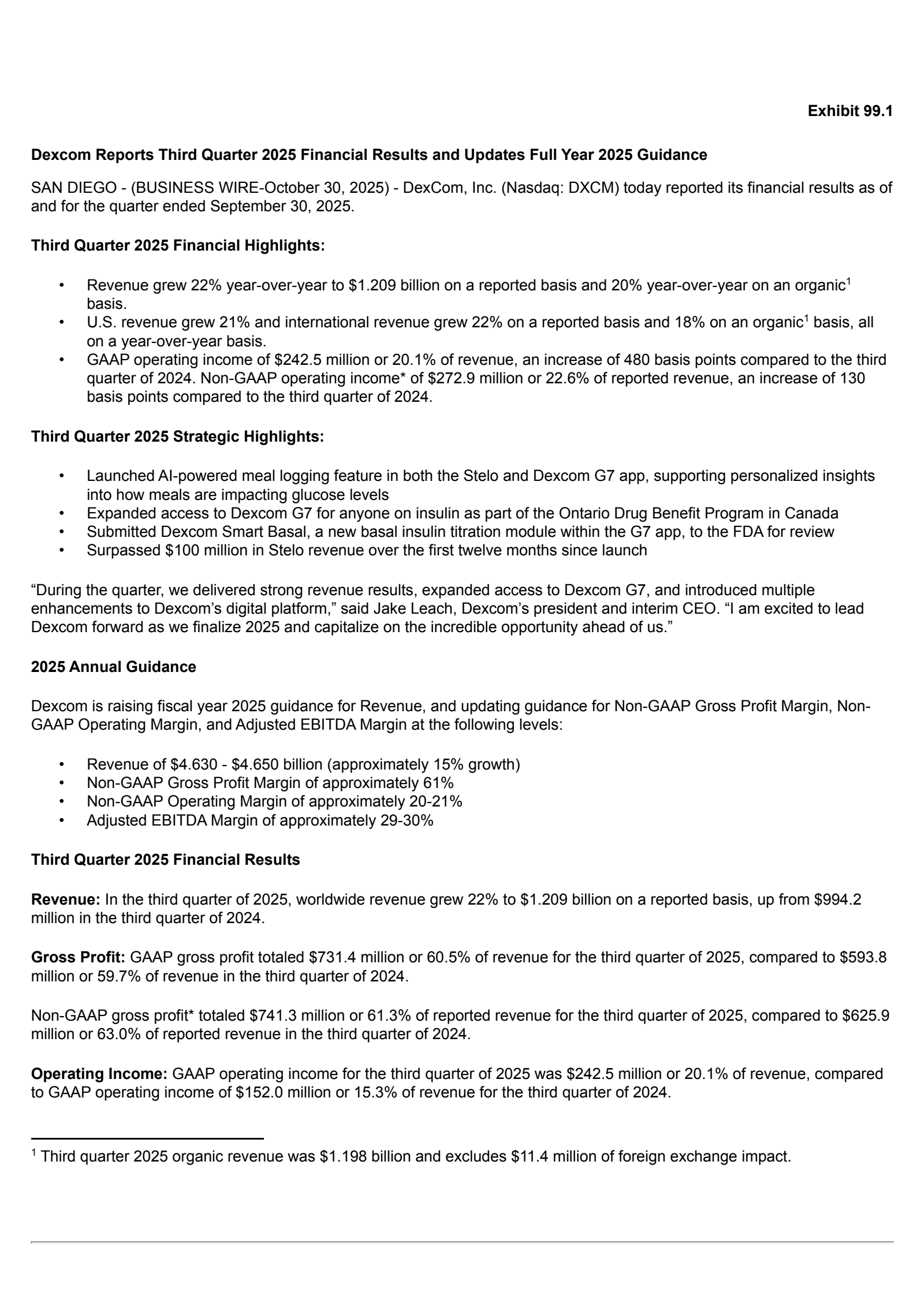 DexCom's Q3 2025 Earnings Release