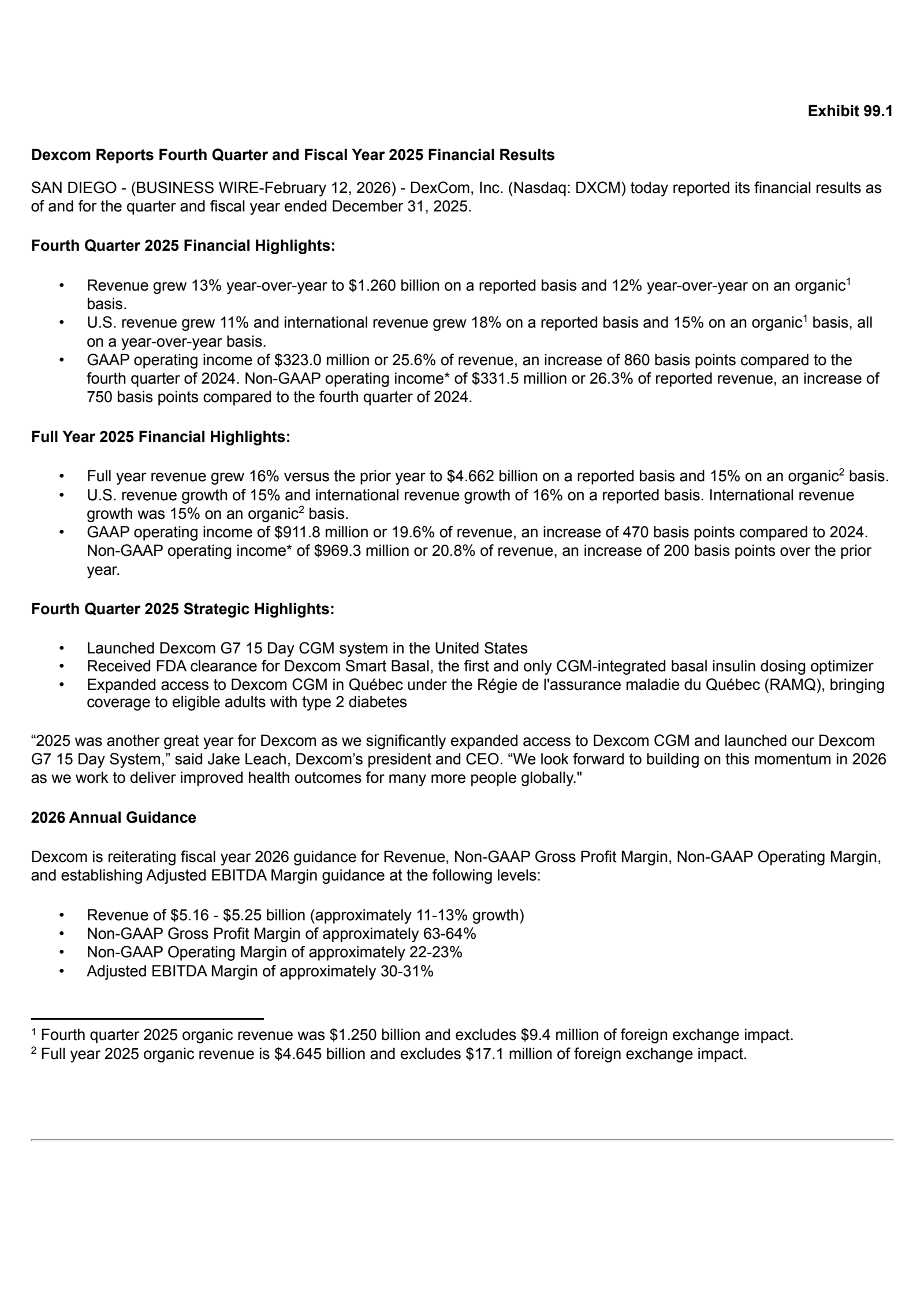 DexCom's Q4 2025 Press Release