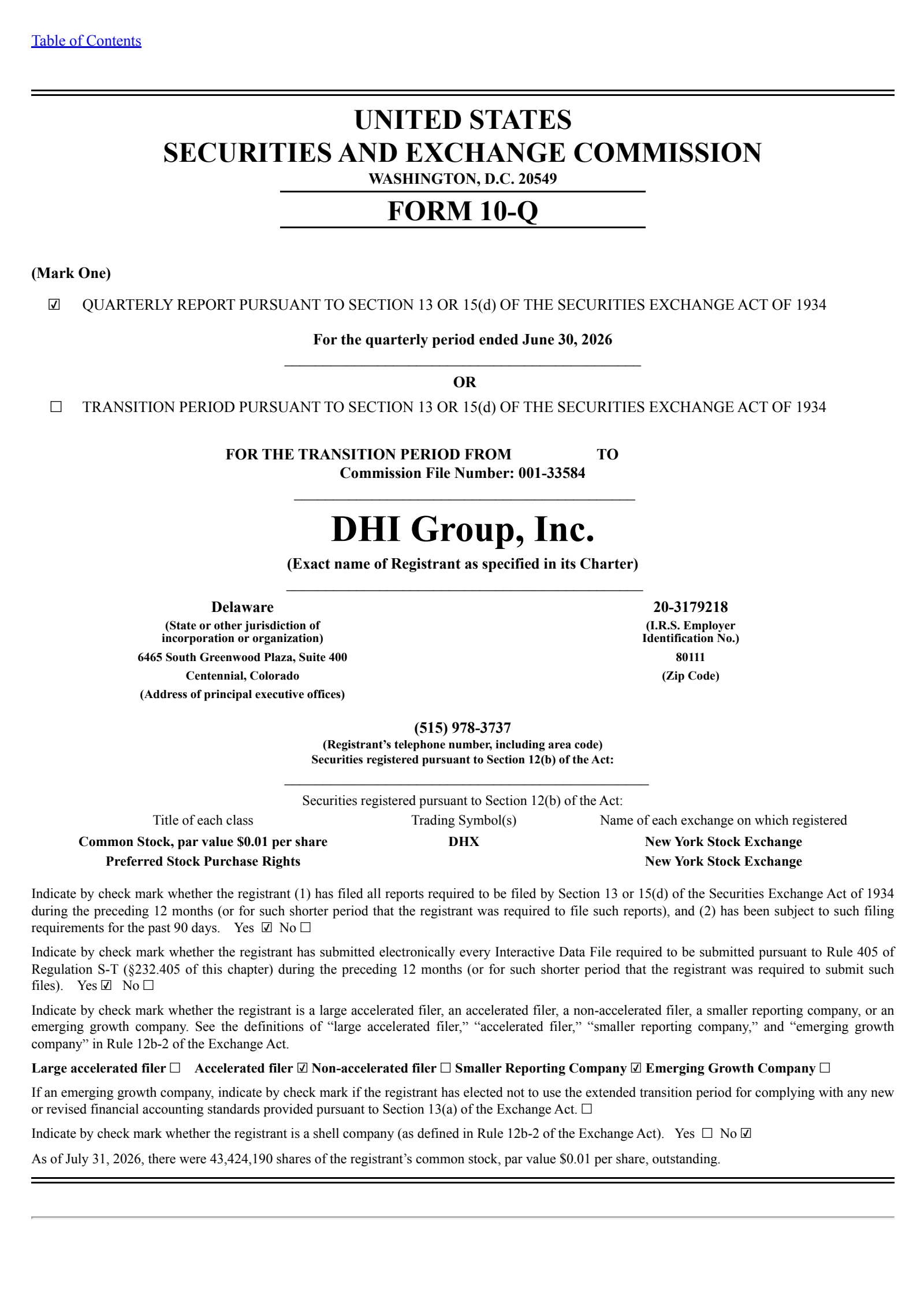 DHI Group's Q2 2026 Quarterly report