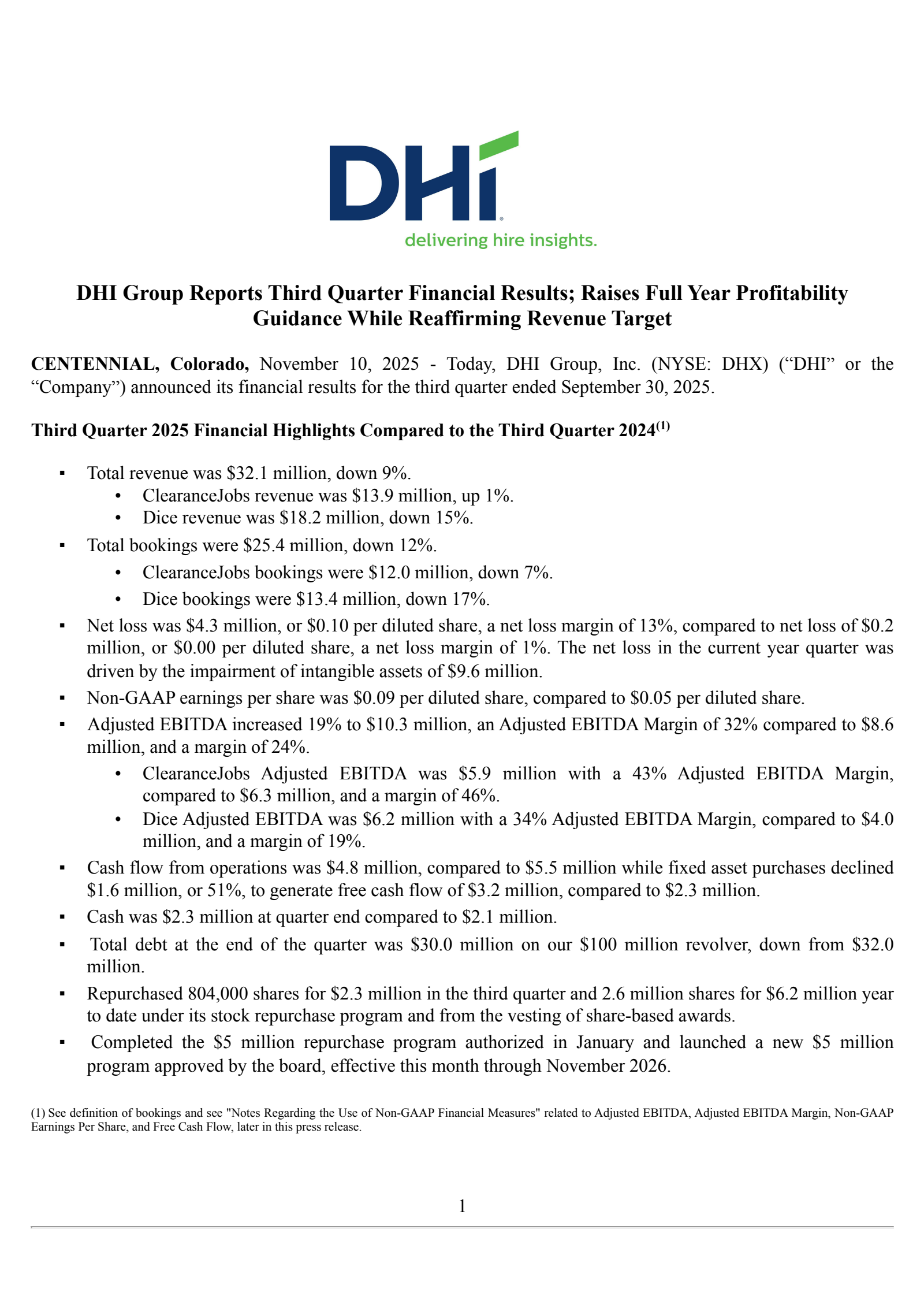 DHI Group's Q3 2025 Earnings Release