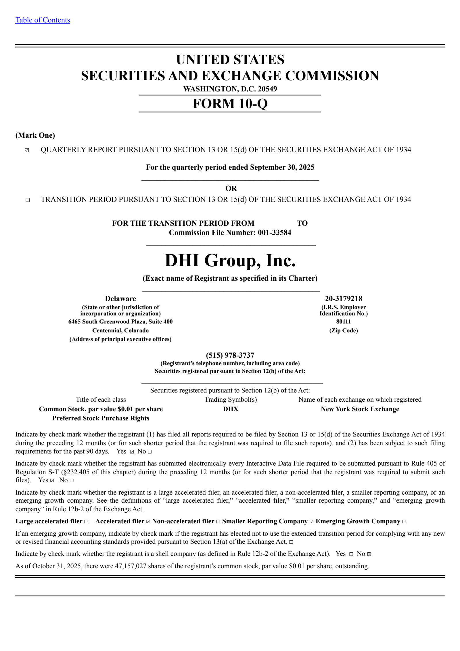 DHI Group's Q3 2025 Quarterly Report