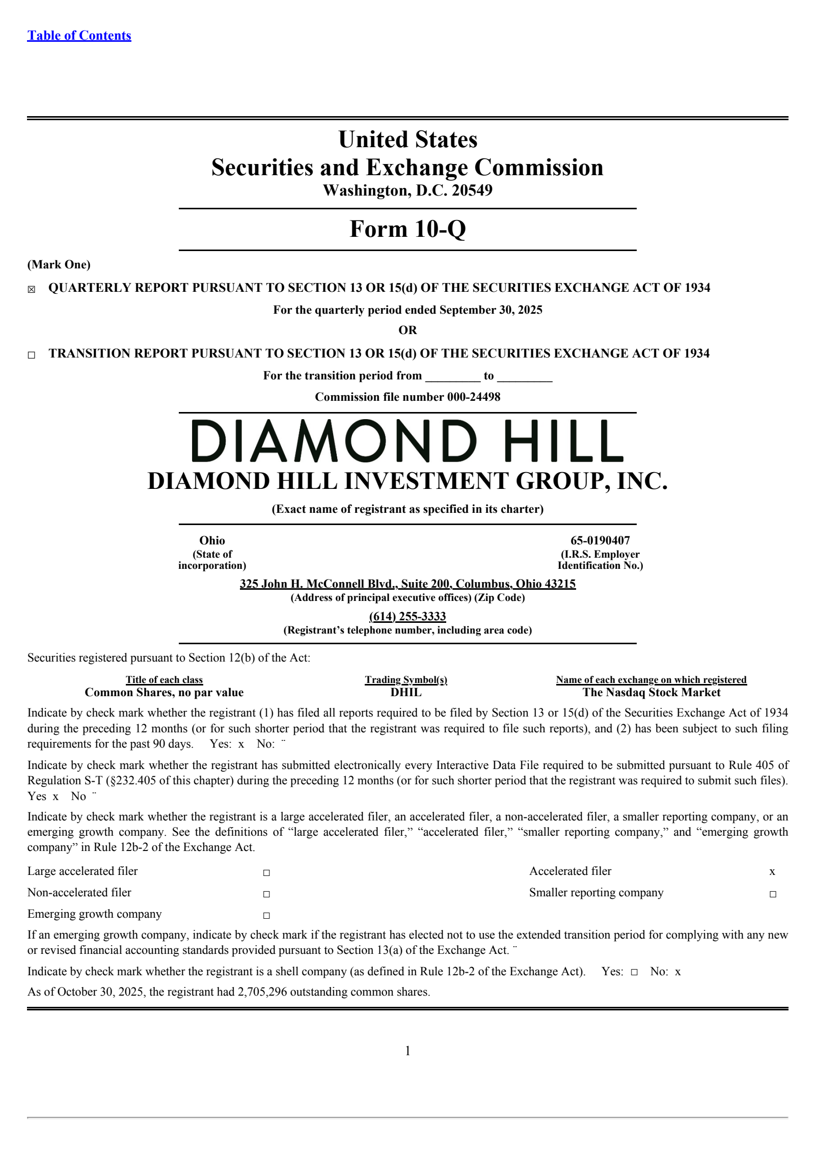 Diamond Hill Investment Group's Q3 2025 Quarterly Report