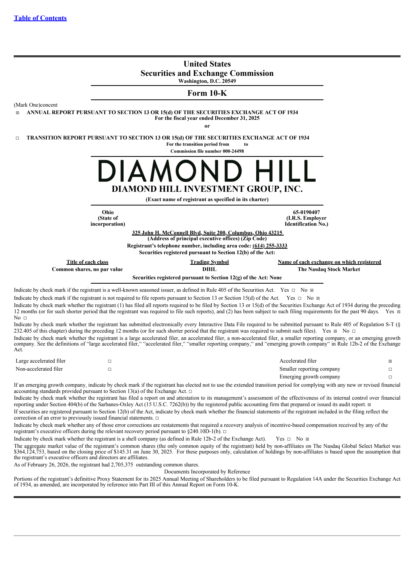 Diamond Hill Investment Group's Q4 2025 Annual report