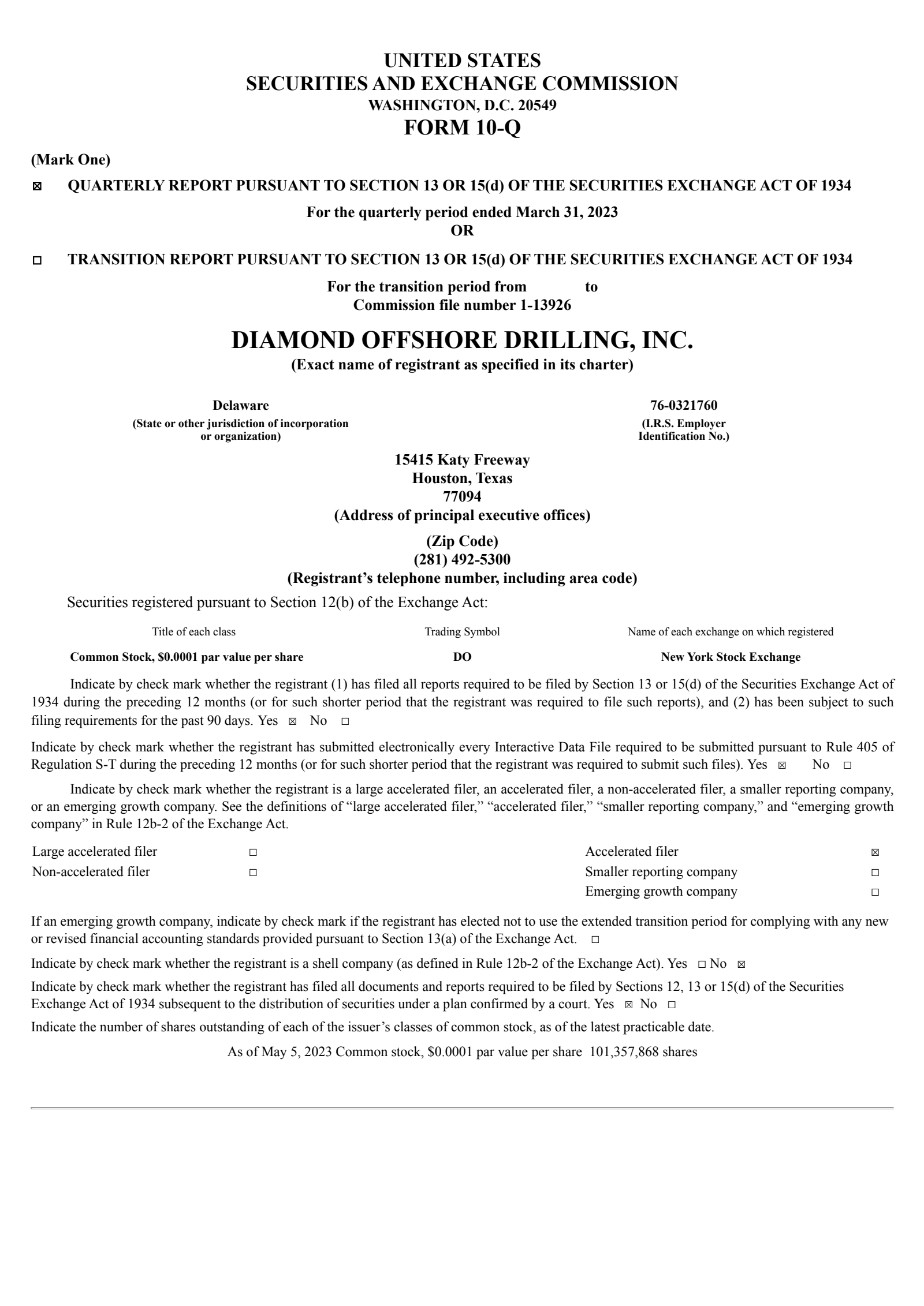 Diamond Offshore Drilling's Q1 2023 Quarterly report