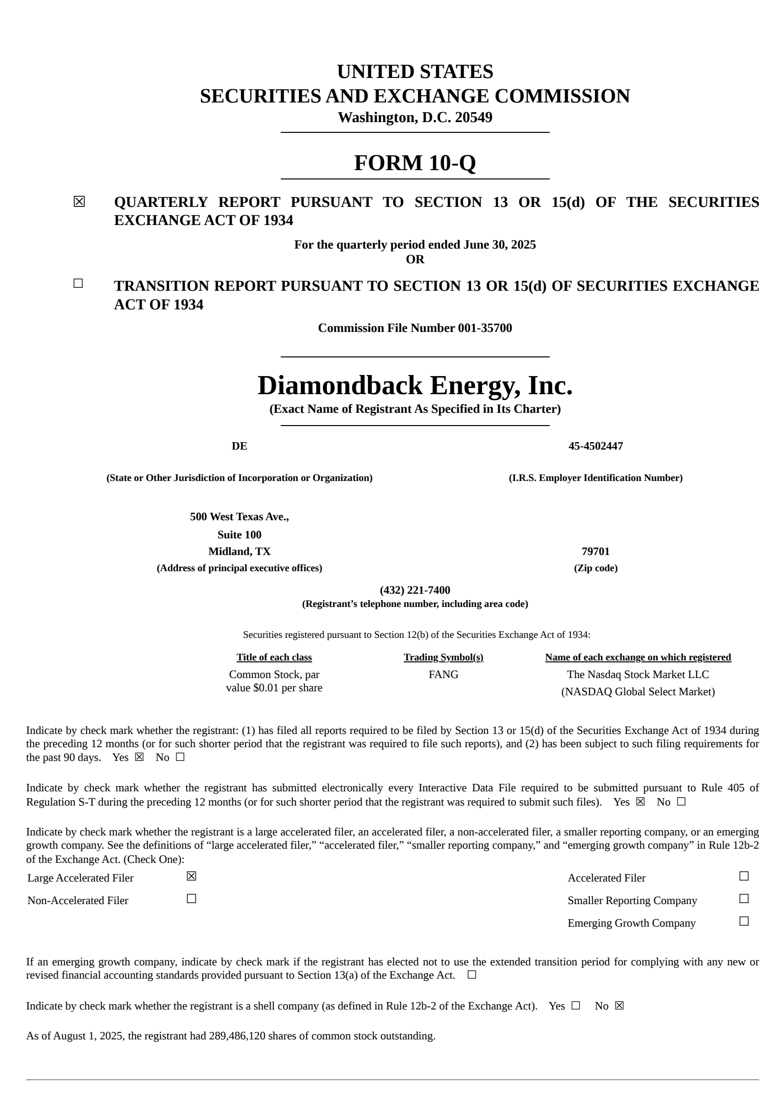 Diamondback Energy's Q2 2025 Quarterly report
