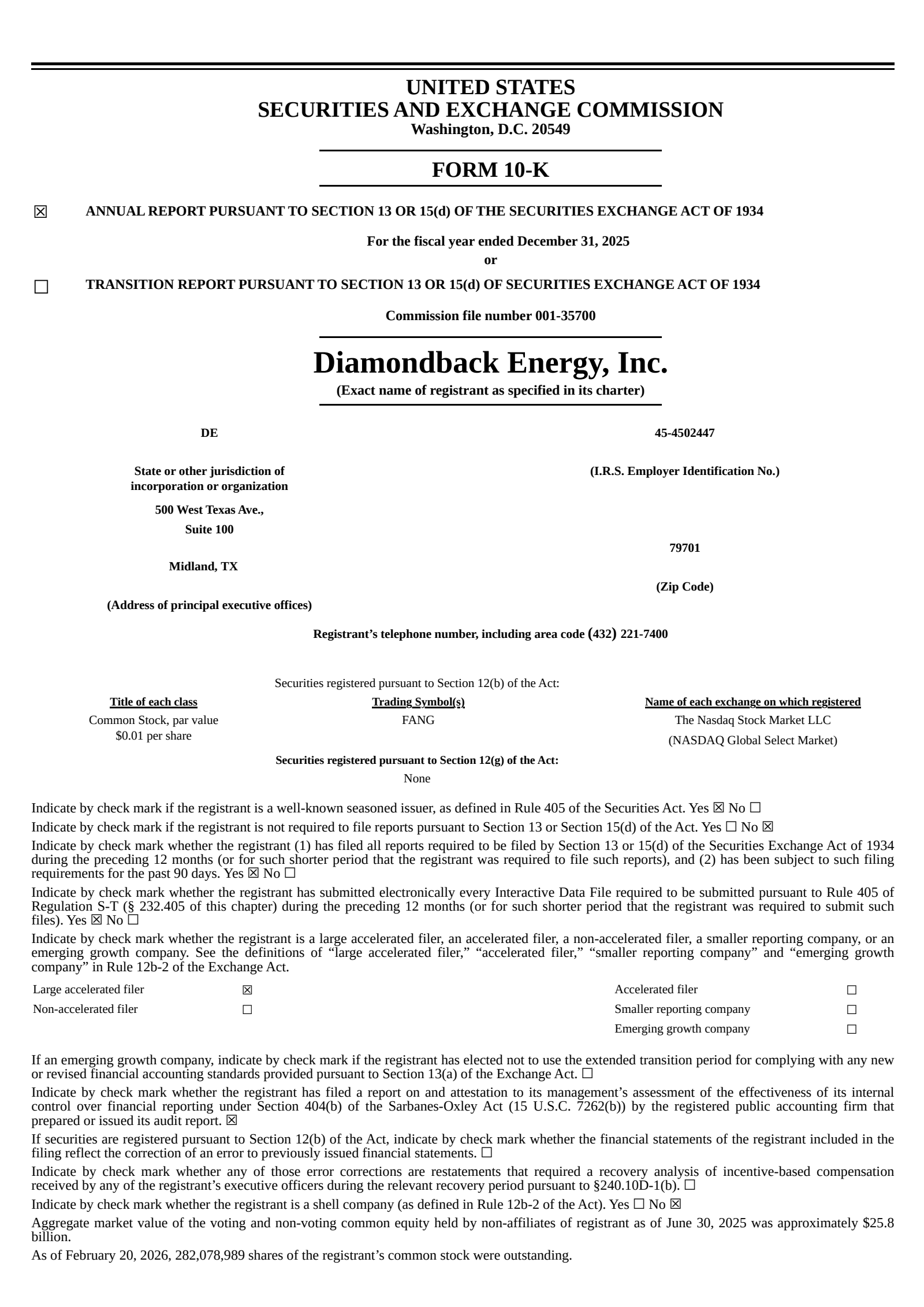 Diamondback Energy's Q4 2025 Annual report