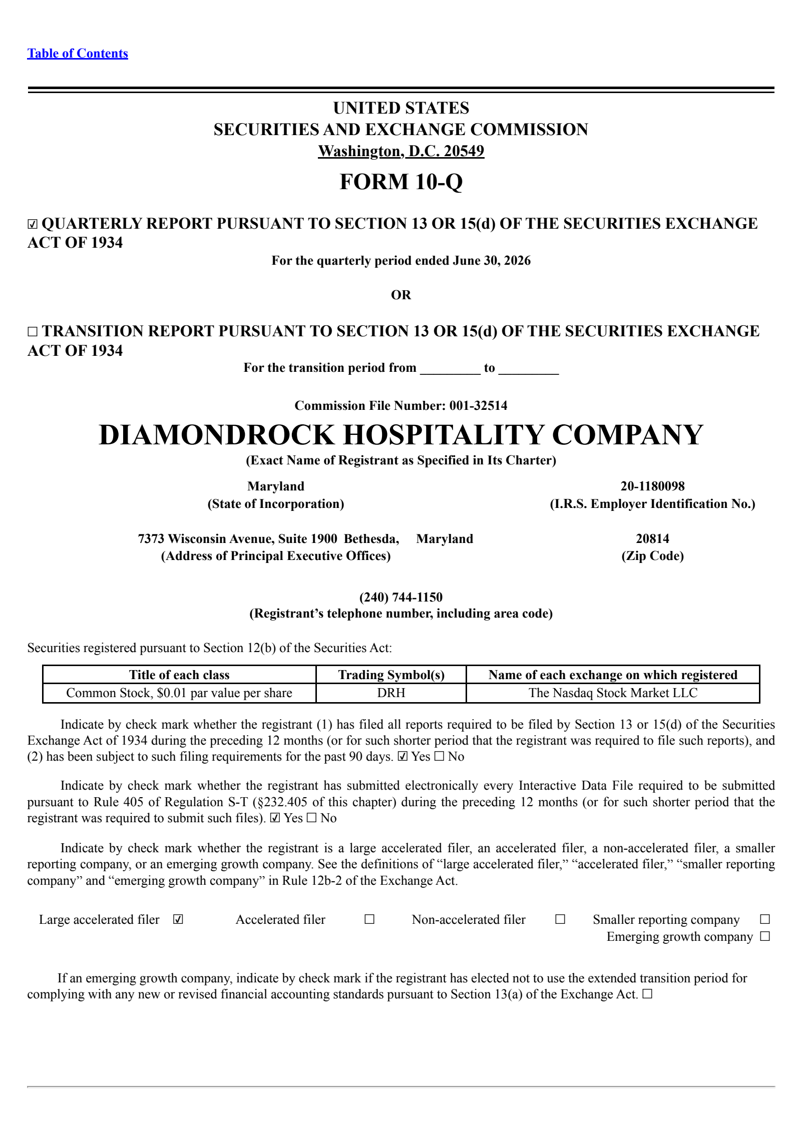 DiamondRock Hospitality's Q2 2026 Quarterly report