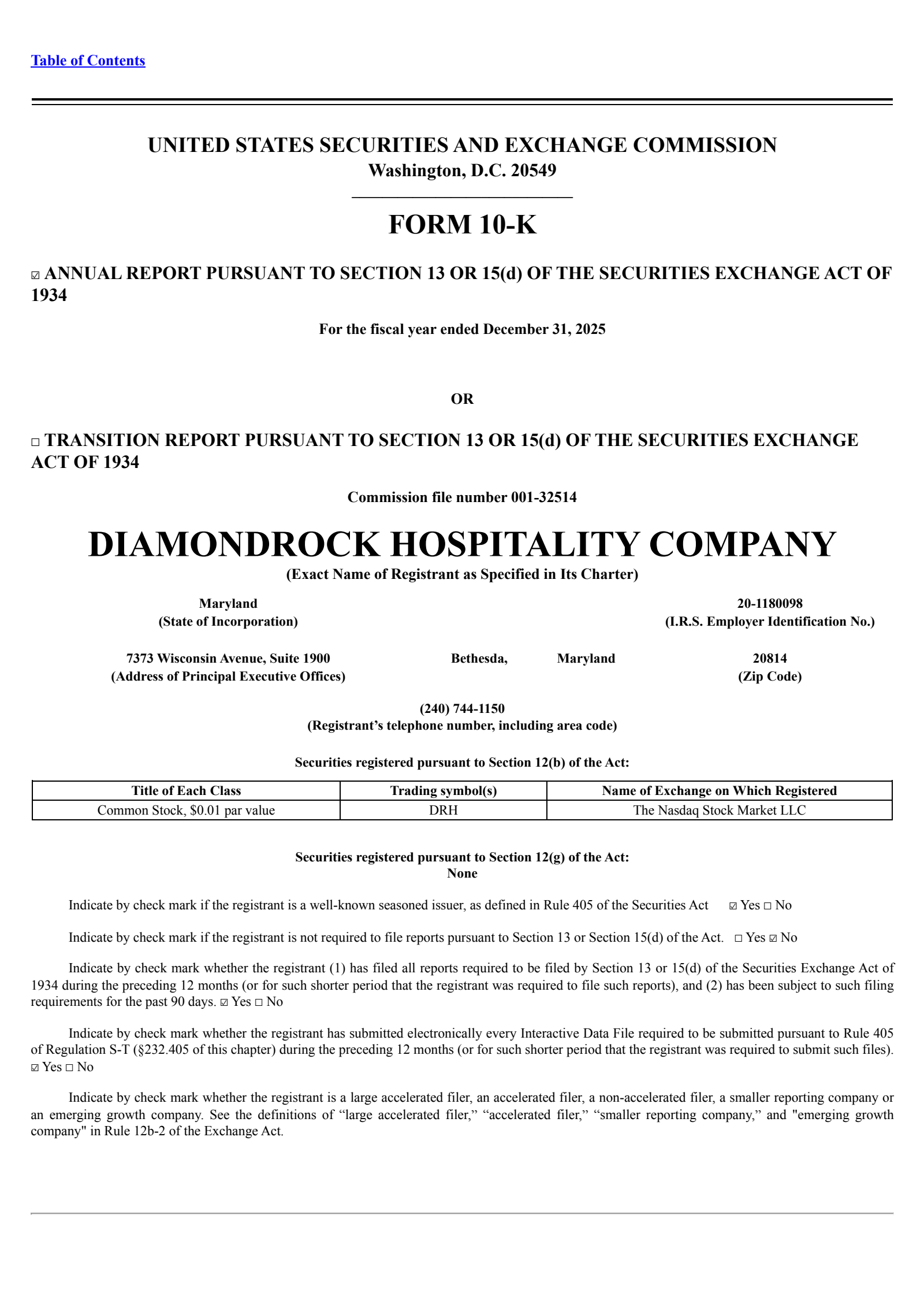 DiamondRock Hospitality's Q4 2025 Annual report