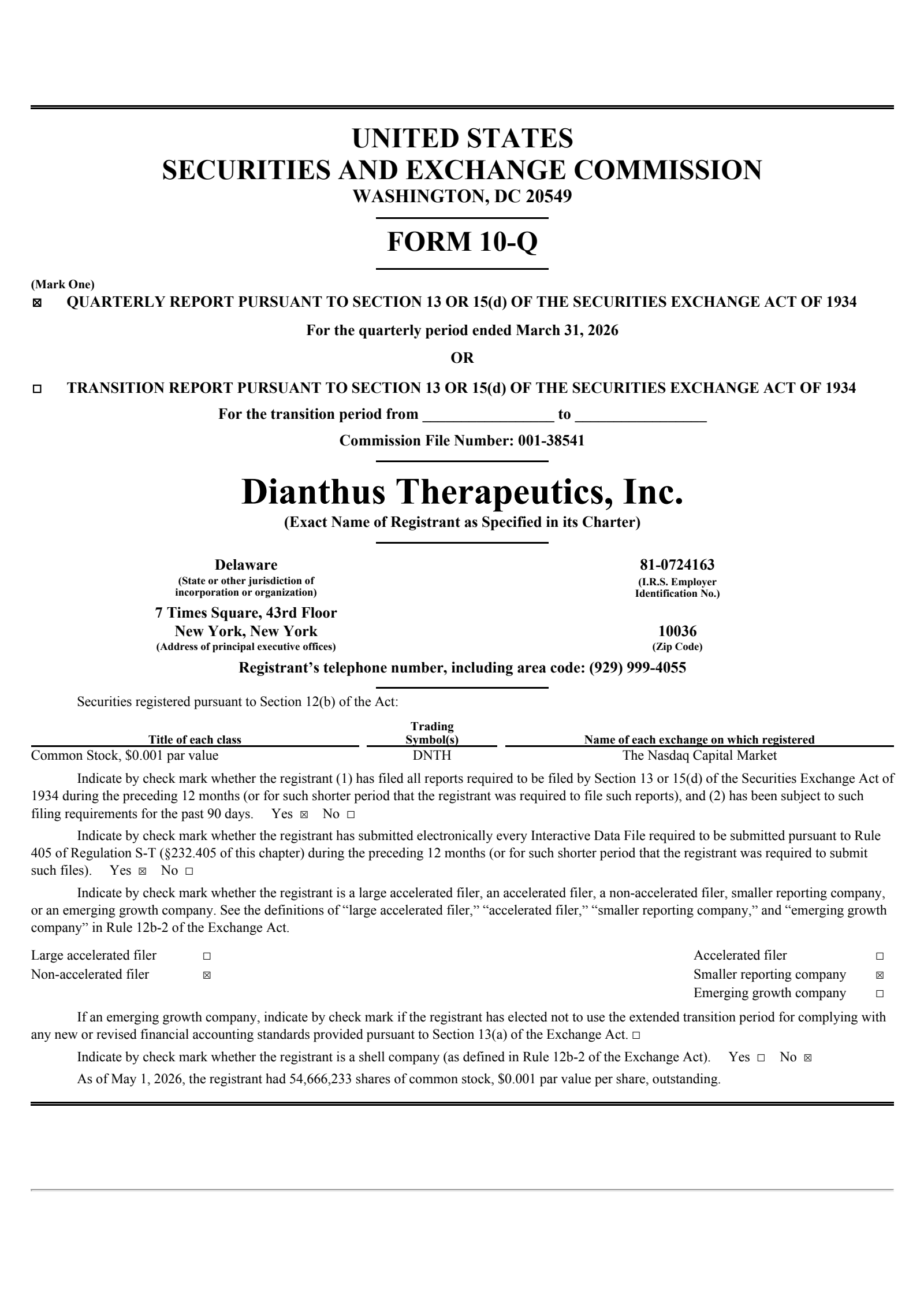 Dianthus Therapeutics' Q1 2026 Quarterly report