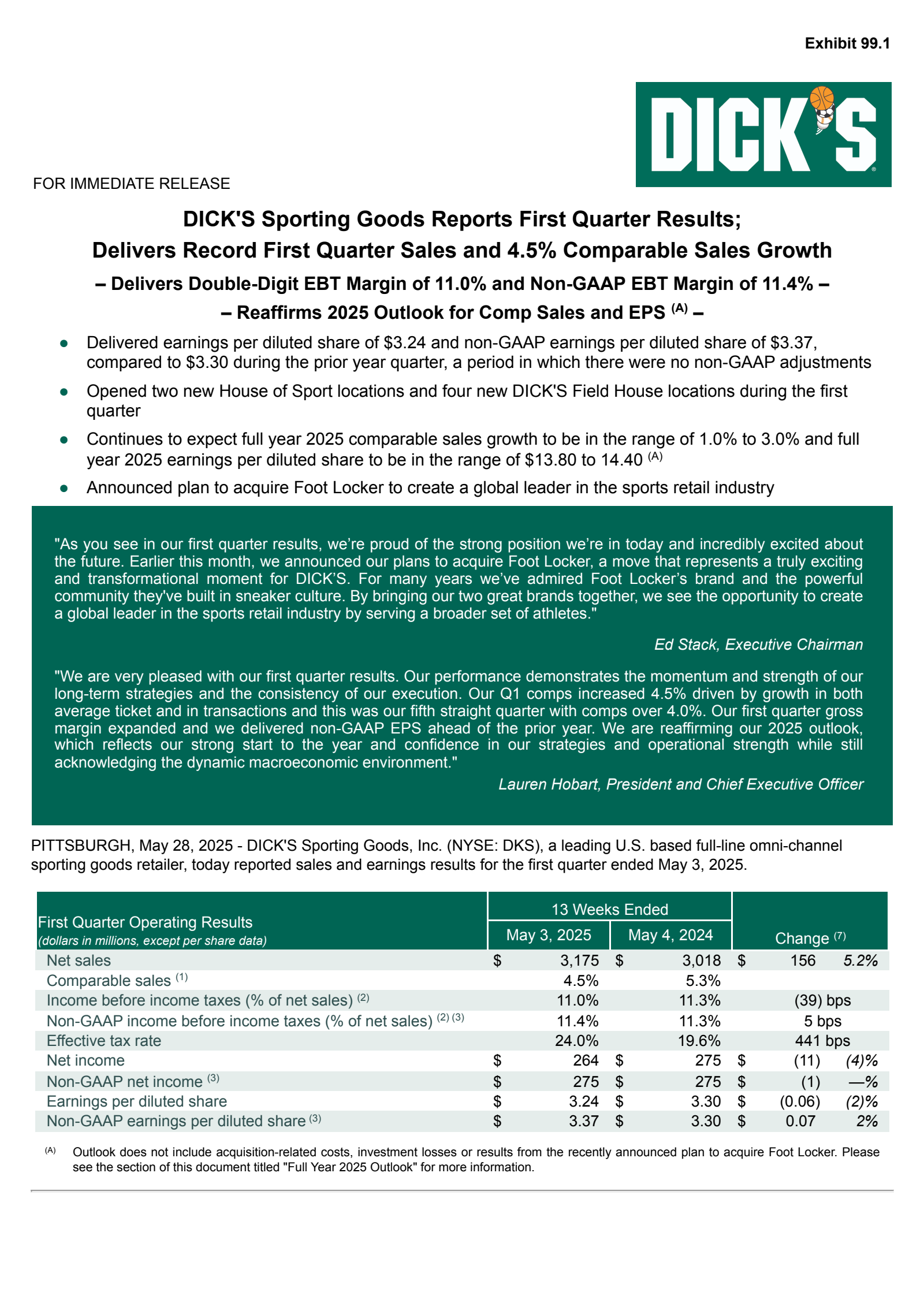 DICK'S Sporting Goods' Q1 2026 Press Release