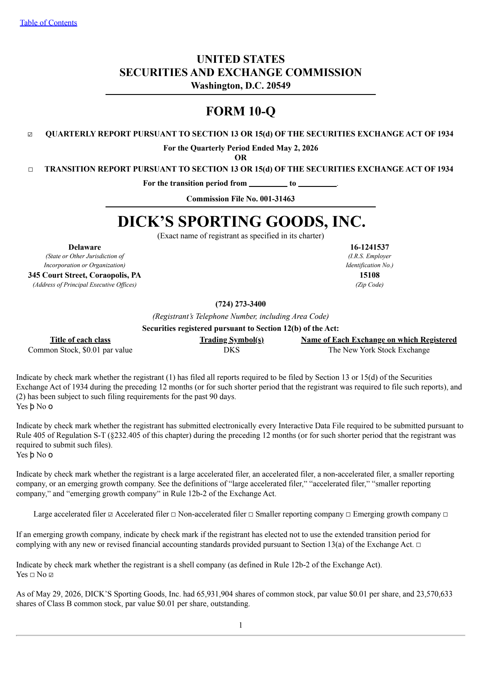 DICK'S Sporting Goods' Q1 2027 Quarterly report