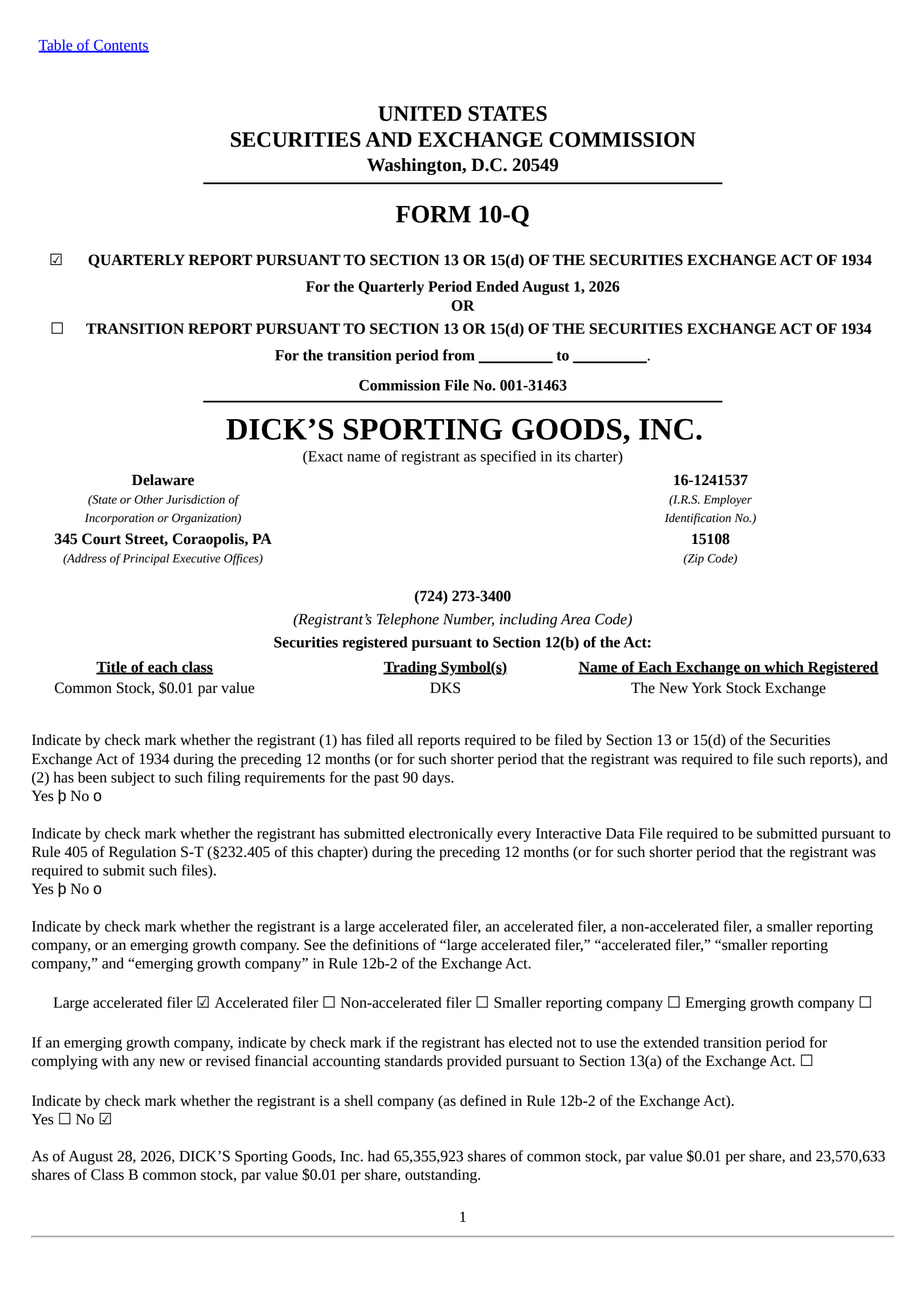 DICK'S Sporting Goods' Q2 2027 Quarterly report