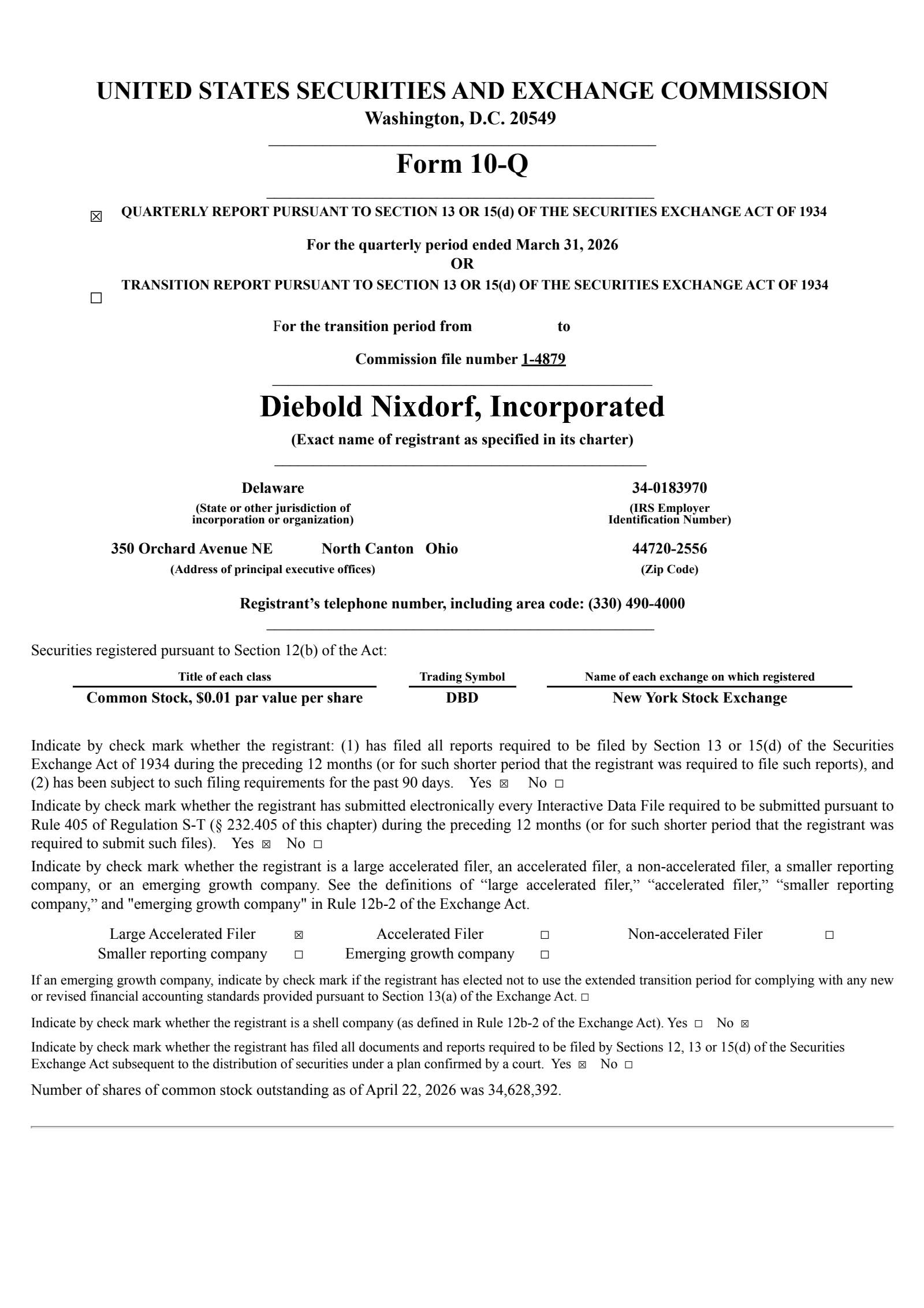 Diebold Nixdorf's Q1 2026 Quarterly report